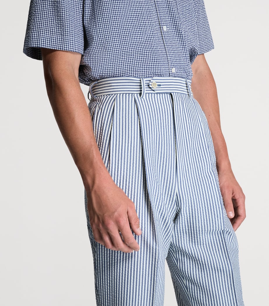 Dunhill Mens Wool-Silk Double-Pleated Stripe Trousers Blue White Image 5