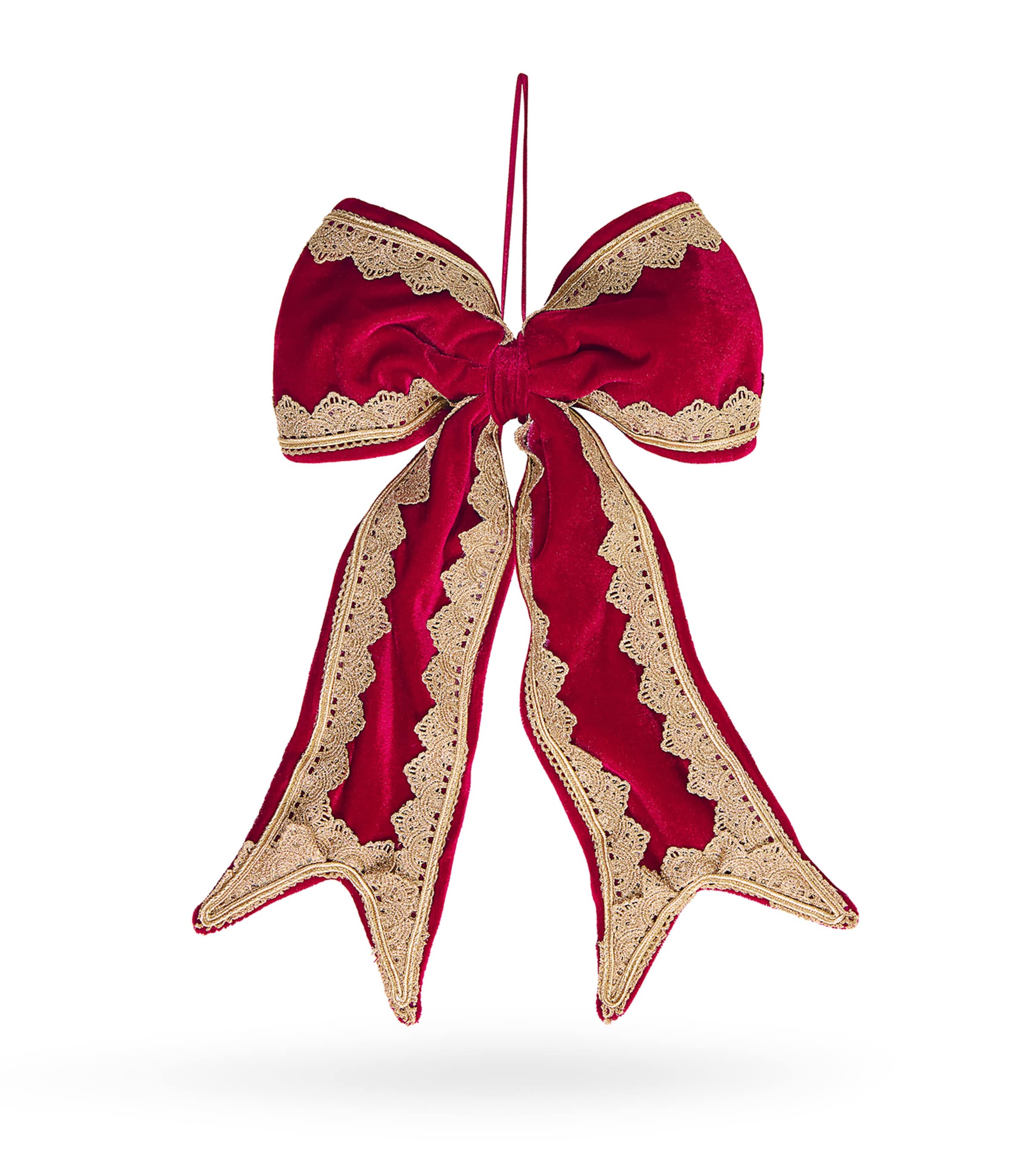Luxury Garland Large Velvet Bow Red With Gold Trim Image 1