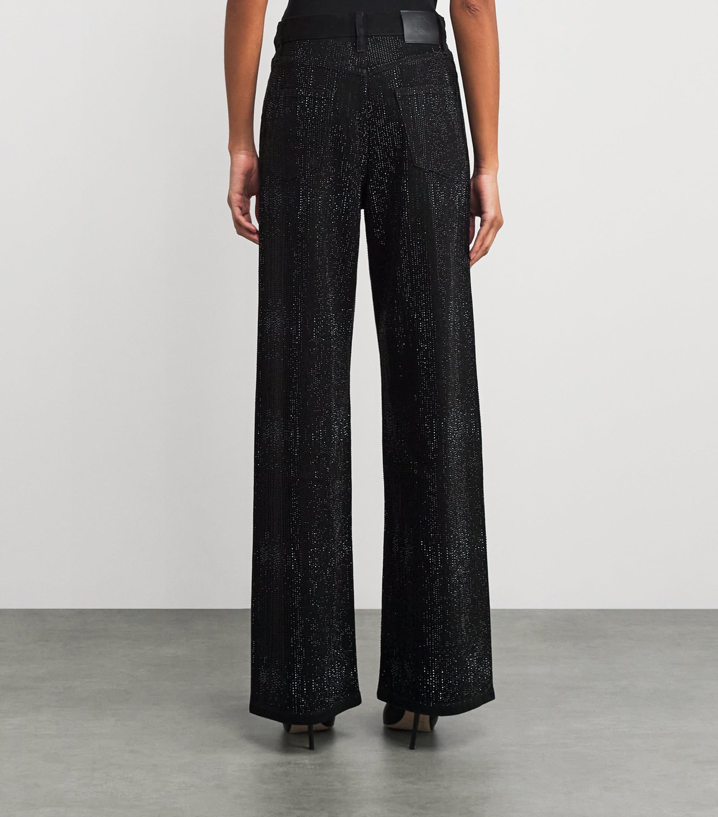 Rhinestone-Embellished Wide-Leg Jeans BLACK Image 4