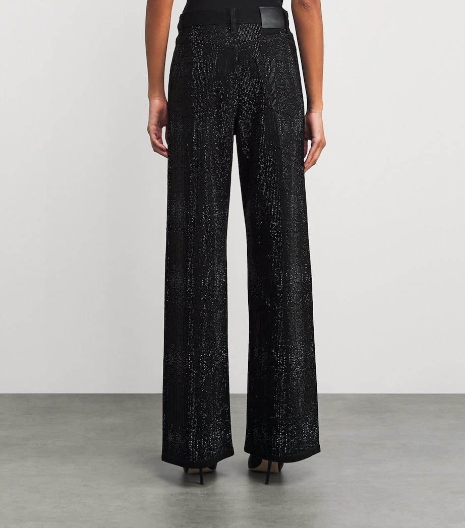 Rhinestone-Embellished Wide-Leg Jeans BLACK Image 4