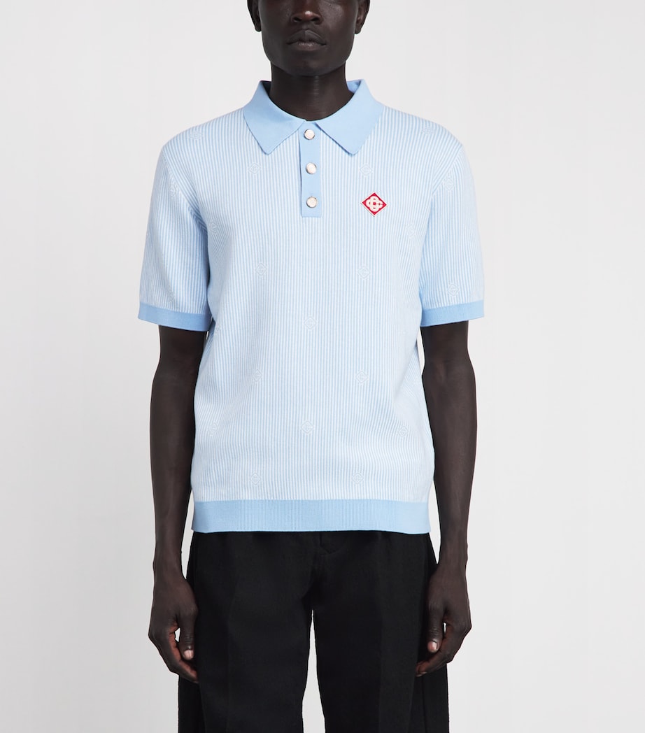 Casablanca Mens Cotton Pinstripe Polo Shirt Light Blue Image 4