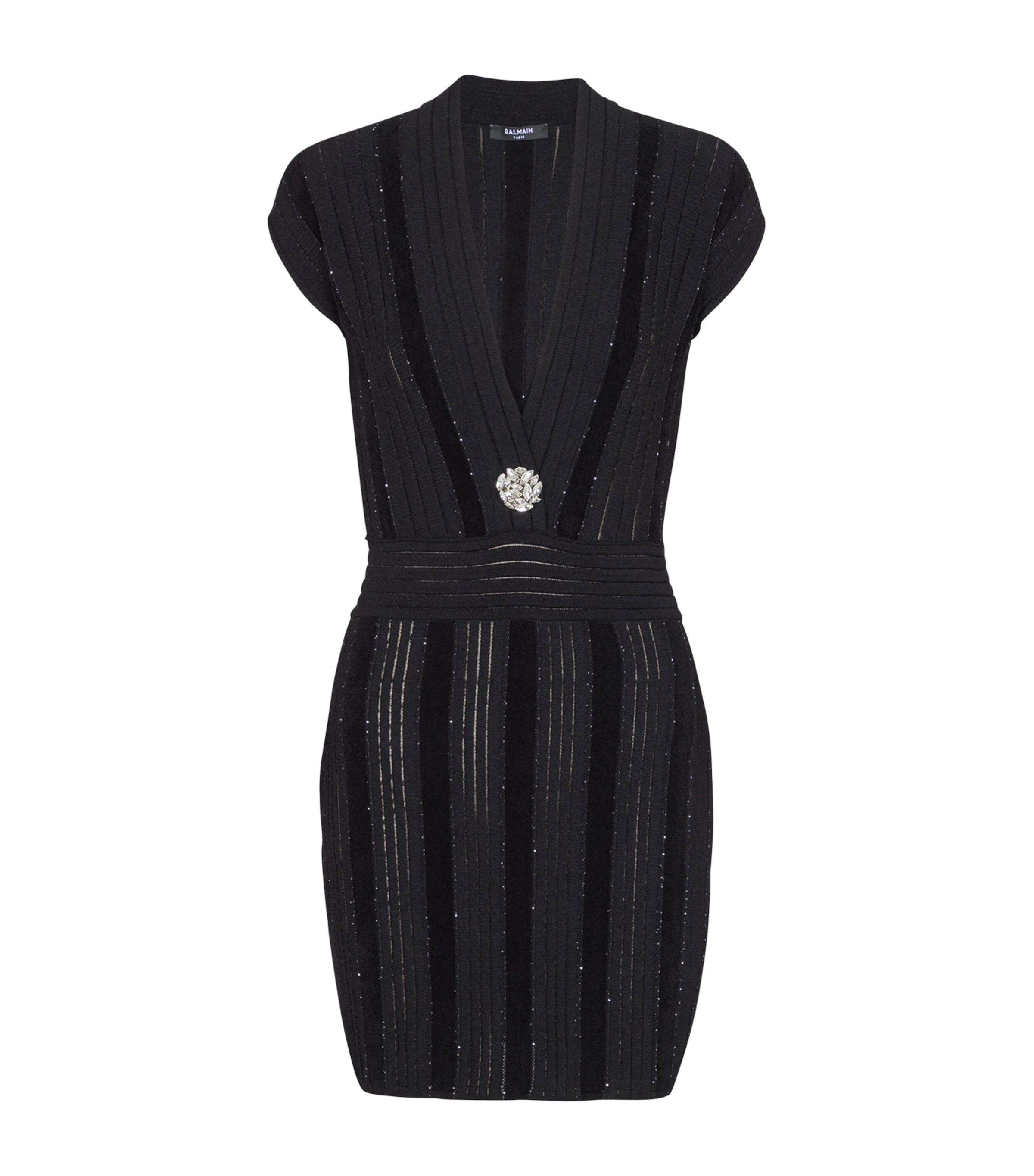 Balmain Glitter Bodycon Knit Dress In Black