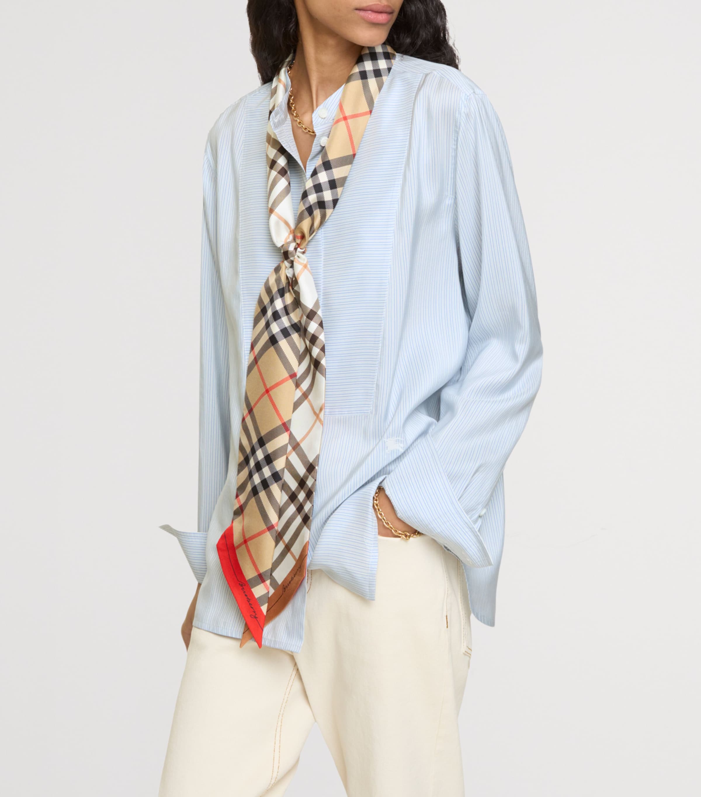 Silk Contrast Check Twilly SAND Image 4