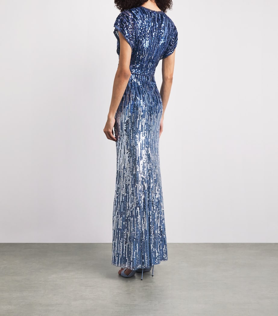Jenny Packham Womens Sequinned Dusk Gown Denim Image 4