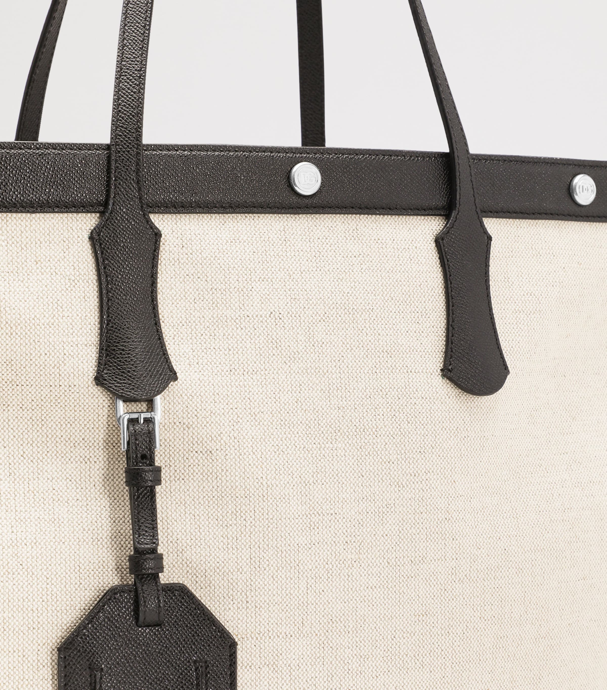 Canvas-Calfskin Tote Bag 8S469-IVORY/BLACK Image 5