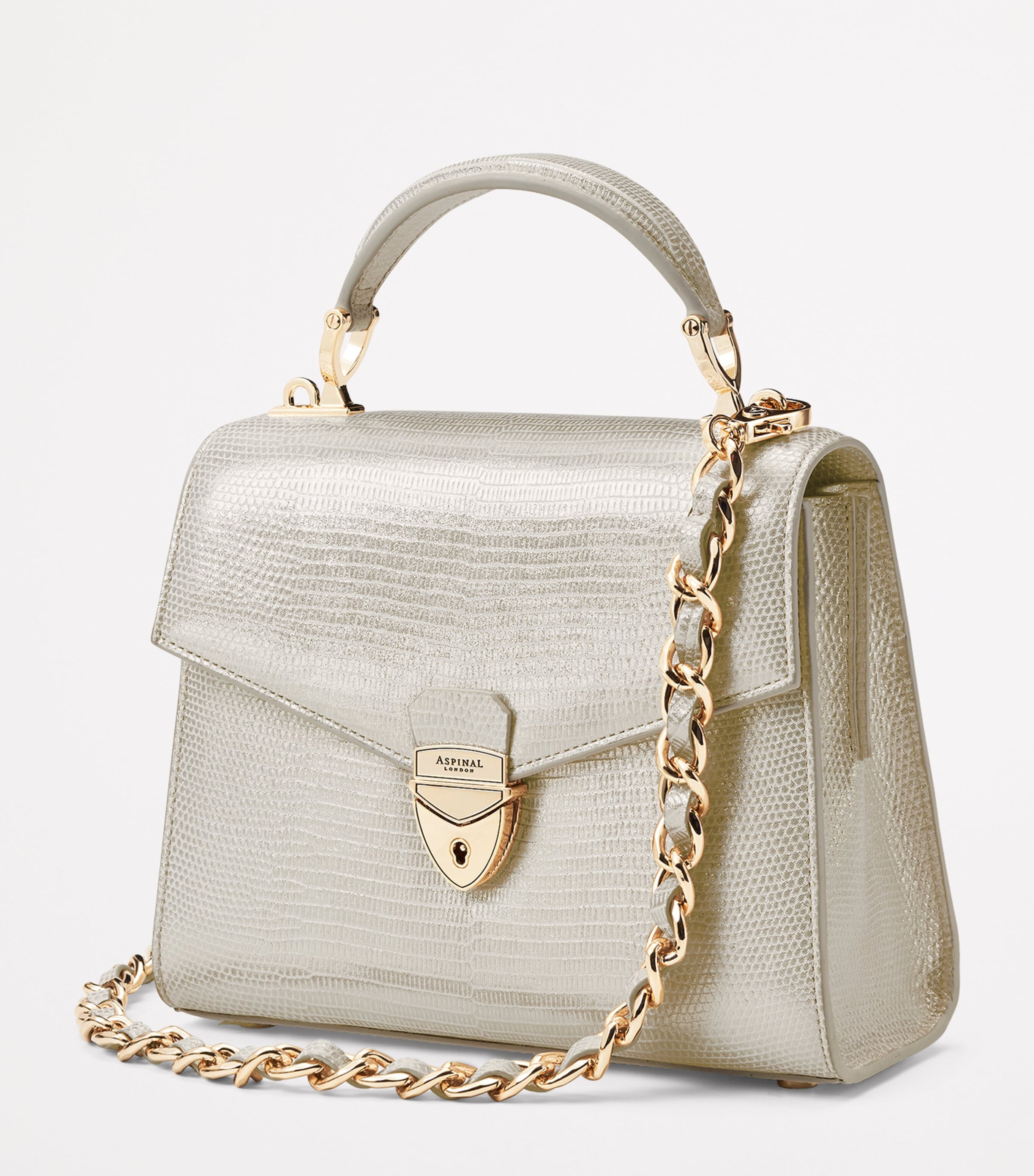 Aspinal Of London Metallic Lizard-Effect Midi Mayfair 2 Bag White Image 2