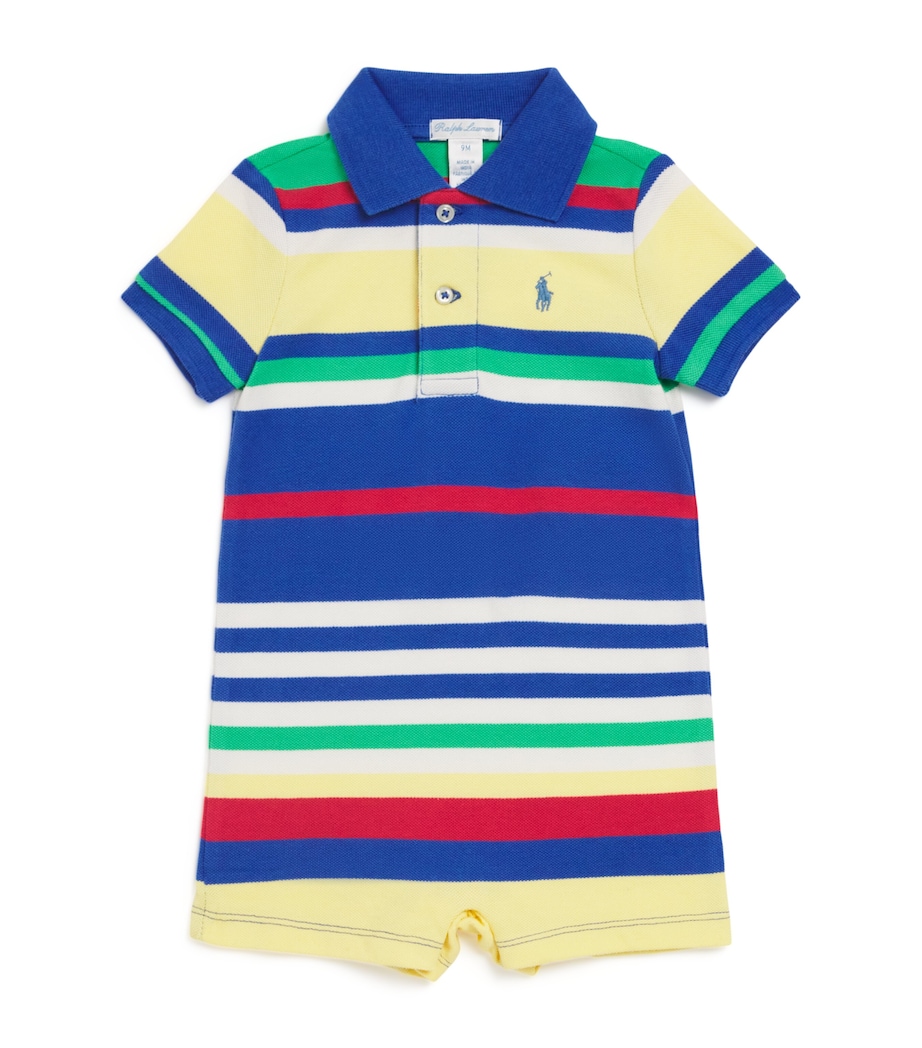 Cotton Stripe Polo Playsuit (3-12 Months) BLUE MU Image 1