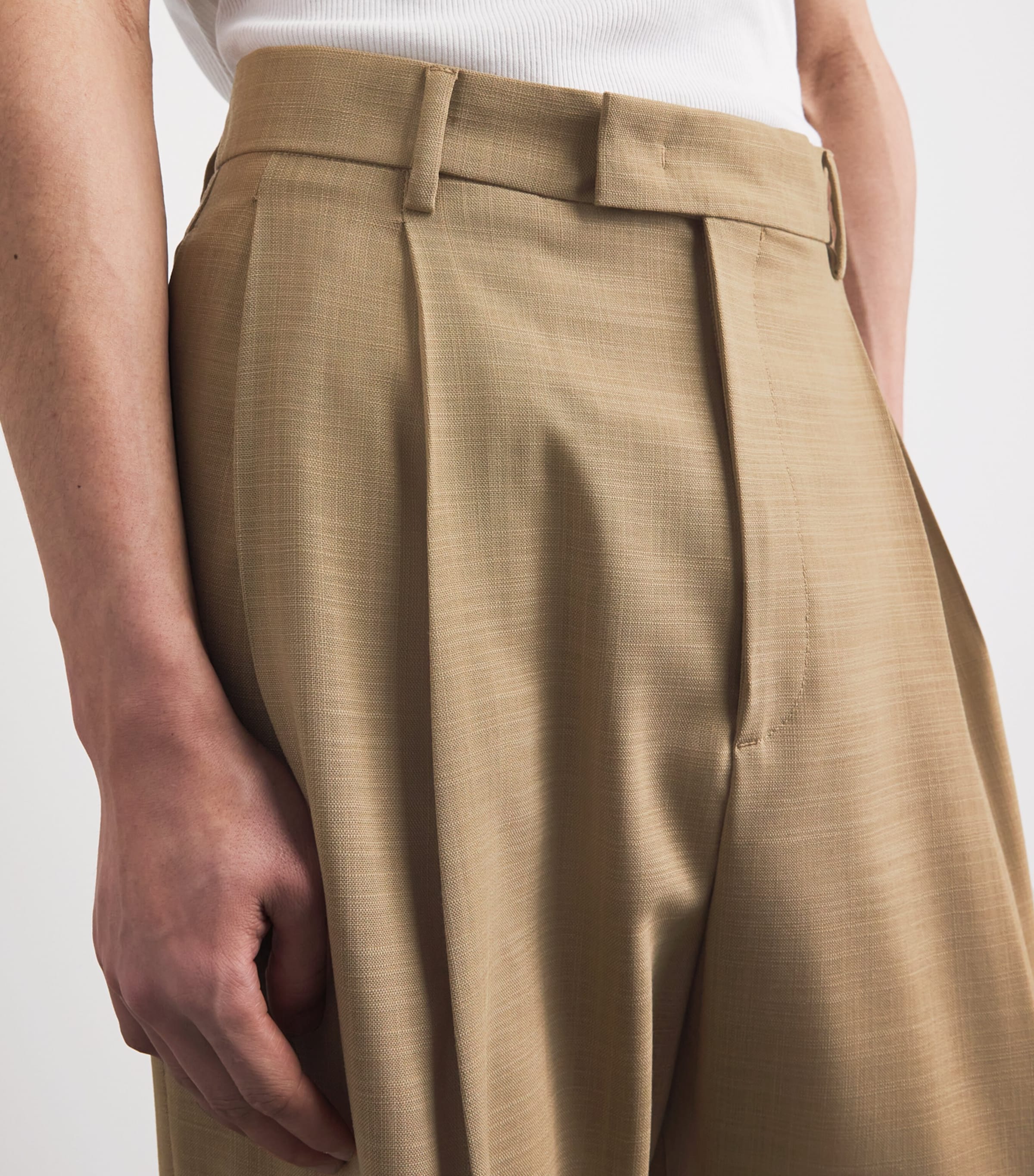 Barena Mens Virgin Wool Pleated Trousers Khaki Image 3