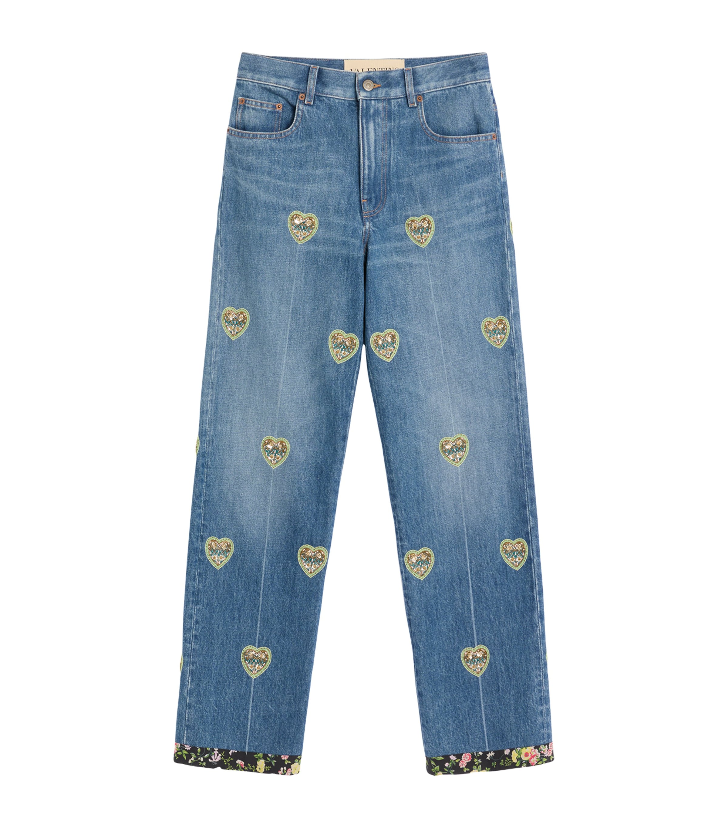 Valentino Straight Embroidered-detail Jeans In Blue