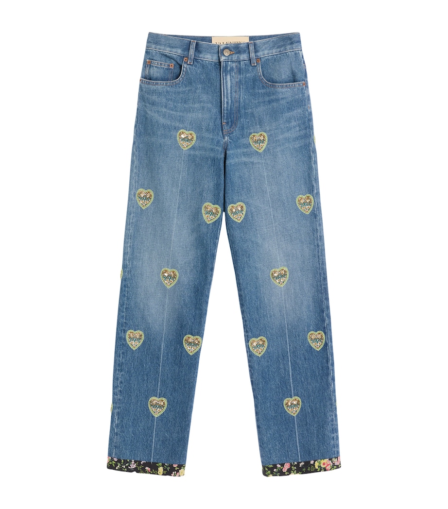 Valentino Womens Straight Embroidered-Detail Jeans Image 1