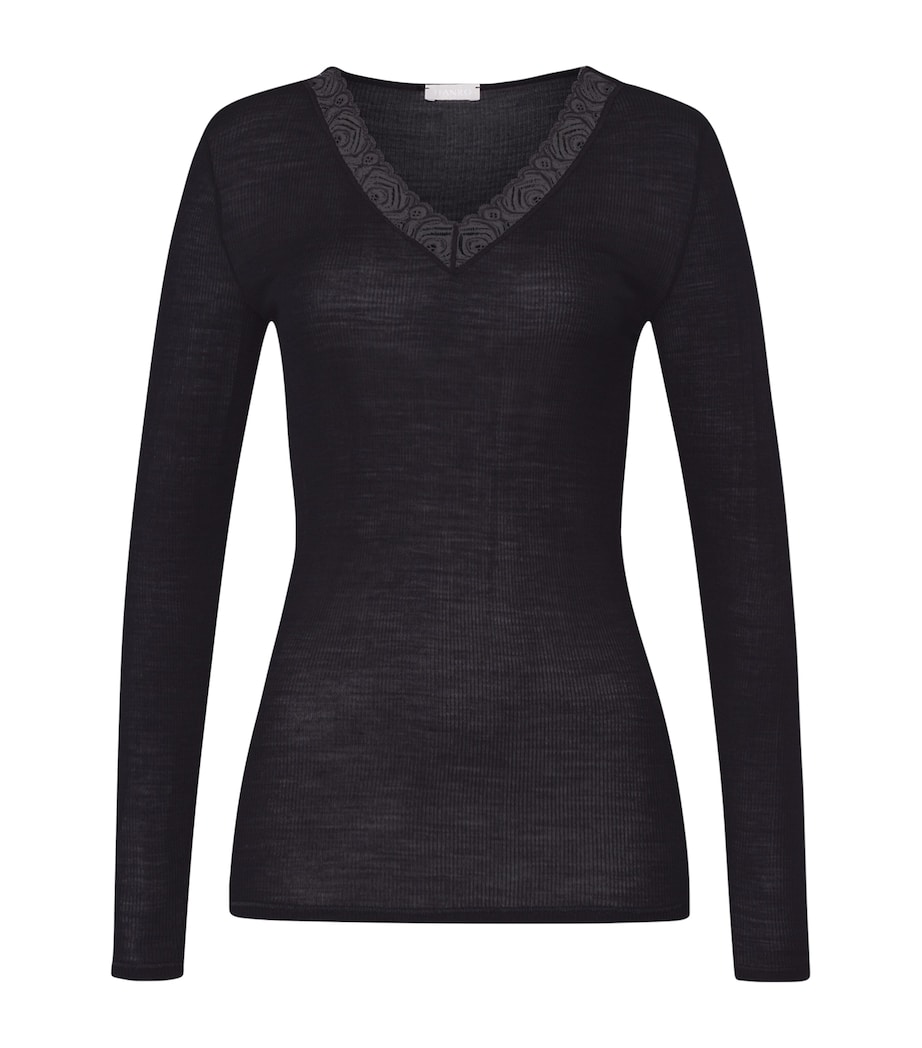 Wool-Silk Woolen Lace T-Shirt BLACK Image 1