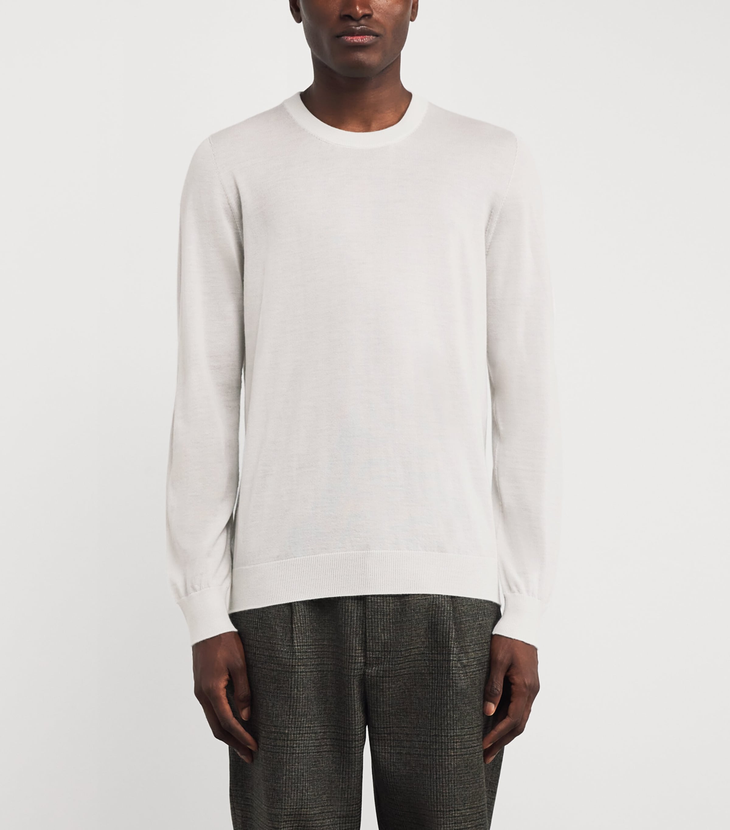 Superfine Cashmere Crew-Neck Sweater HA0327 ZINC WHITE Image 3