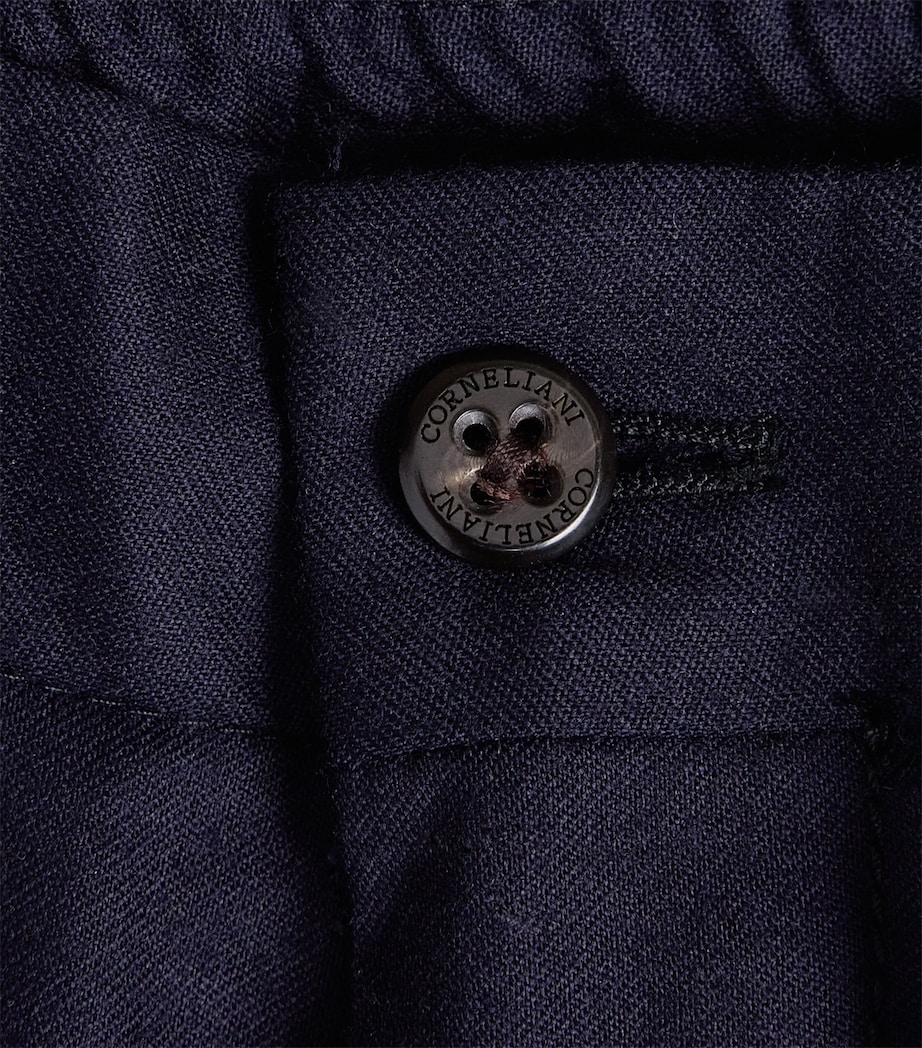 Corneliani Mens Virgin Wool Drawstring Trousers Dark Blue Image 6