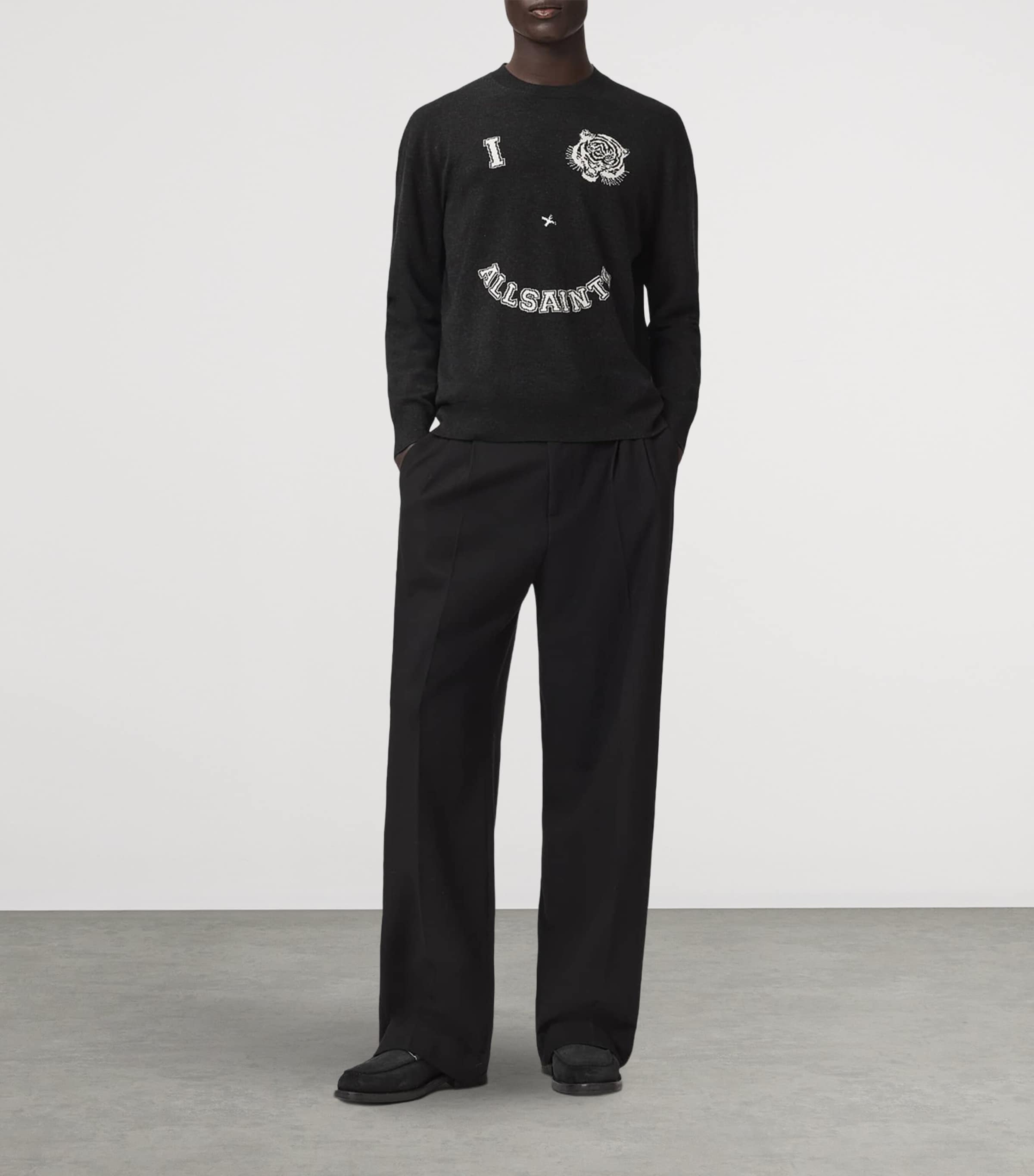 AllSaints Mens Organic Cotton Grinner Sweater Black/ecru White Image 2