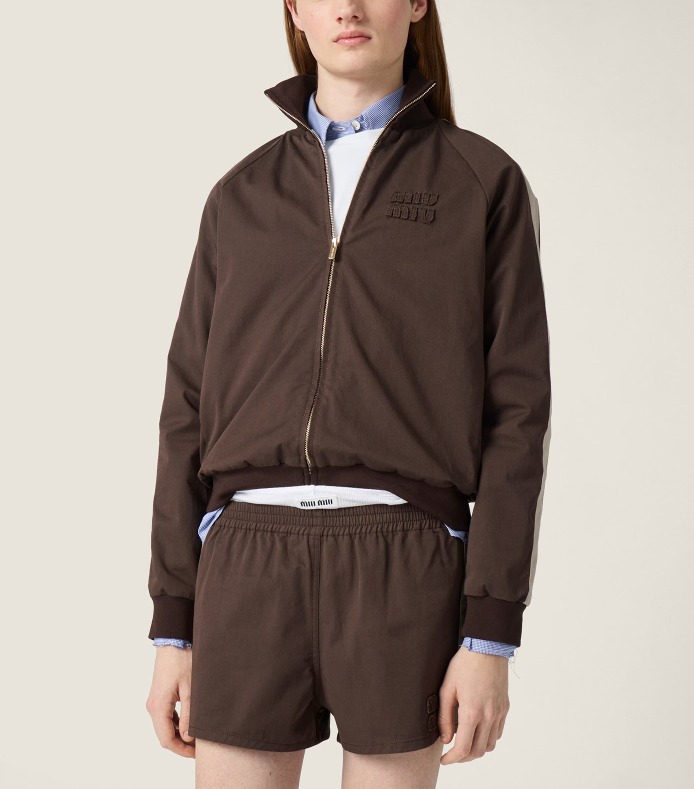Miu Miu Womens Cotton Twill Shorts Brown Image 5