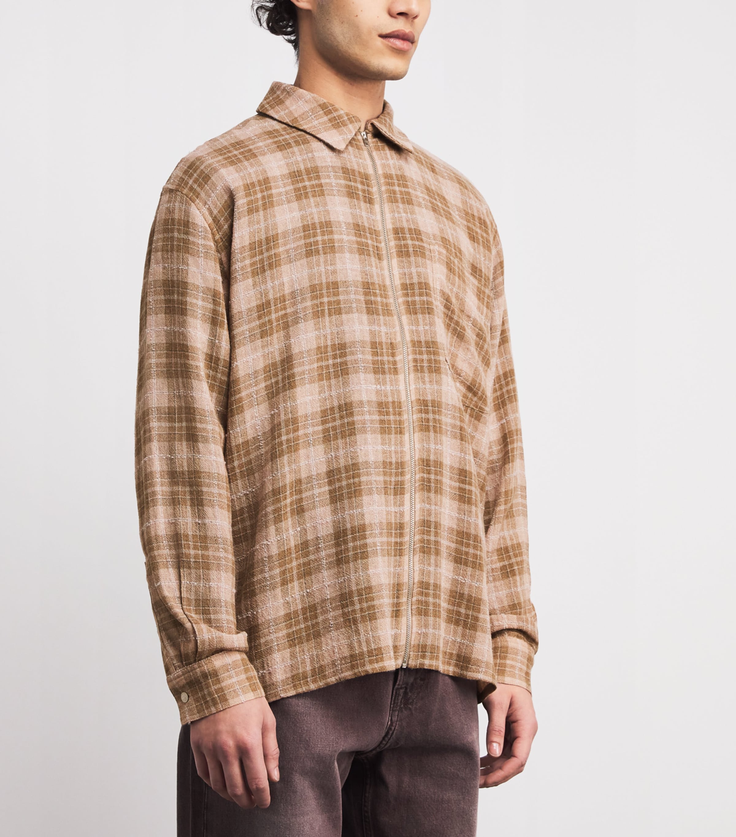 Won Hundred Mens Zip-Up Zayne Shirt Ginger Snap Comb. Image 3