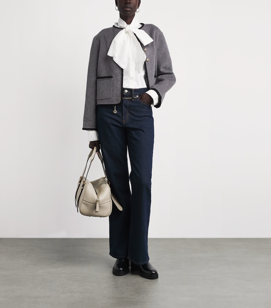 Maje Womens Wool-Blend Double-Face Cropped Jacket Light Grey Image 2