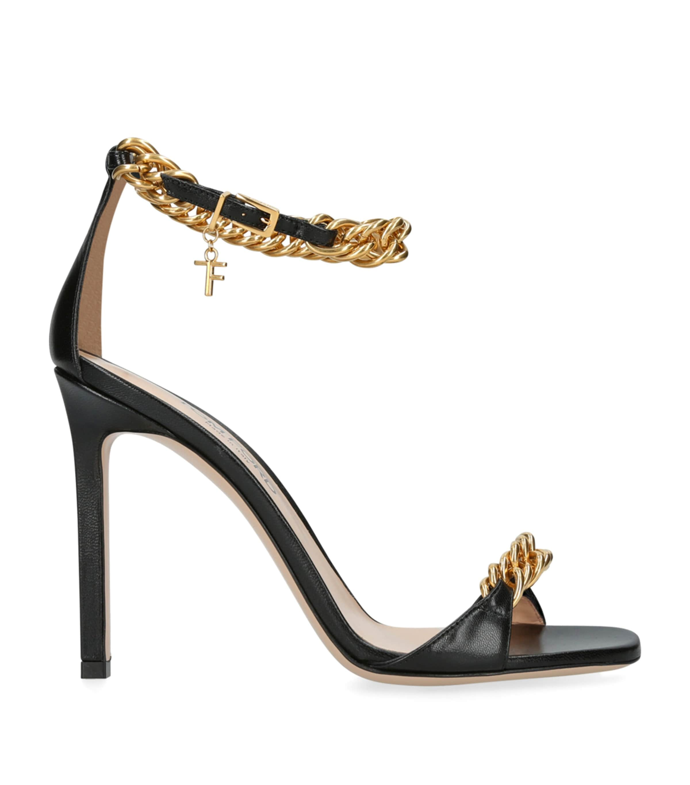 Shop Tom Ford Leather Chain Heeled Sandals 105