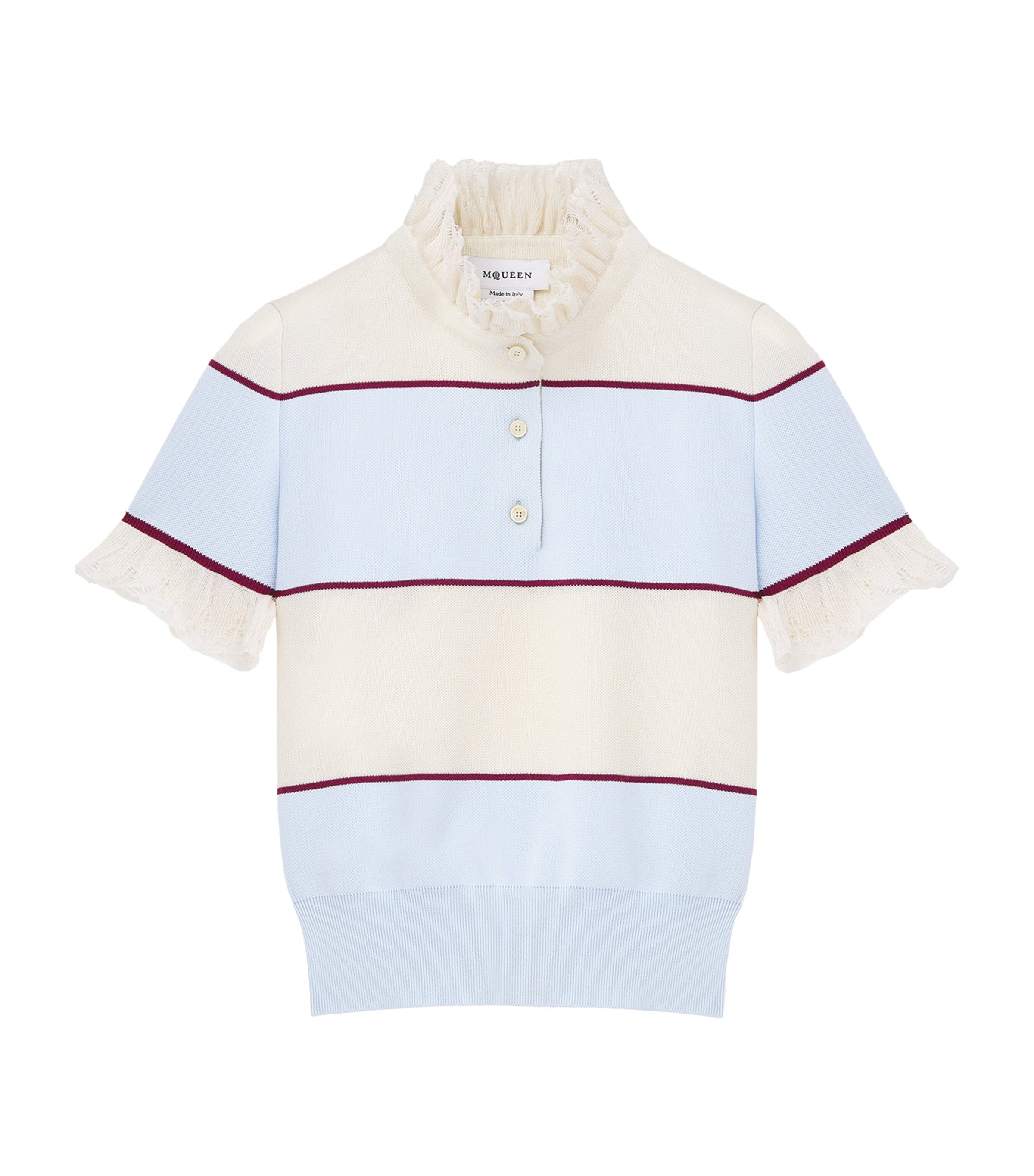 Alexander Mcqueen Lace-trim Stripe Polo Shirt In Blue