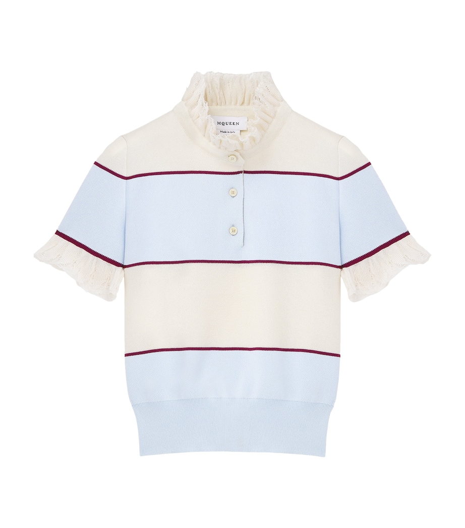 Lace-Trim Stripe Polo Shirt 4332 Image 1