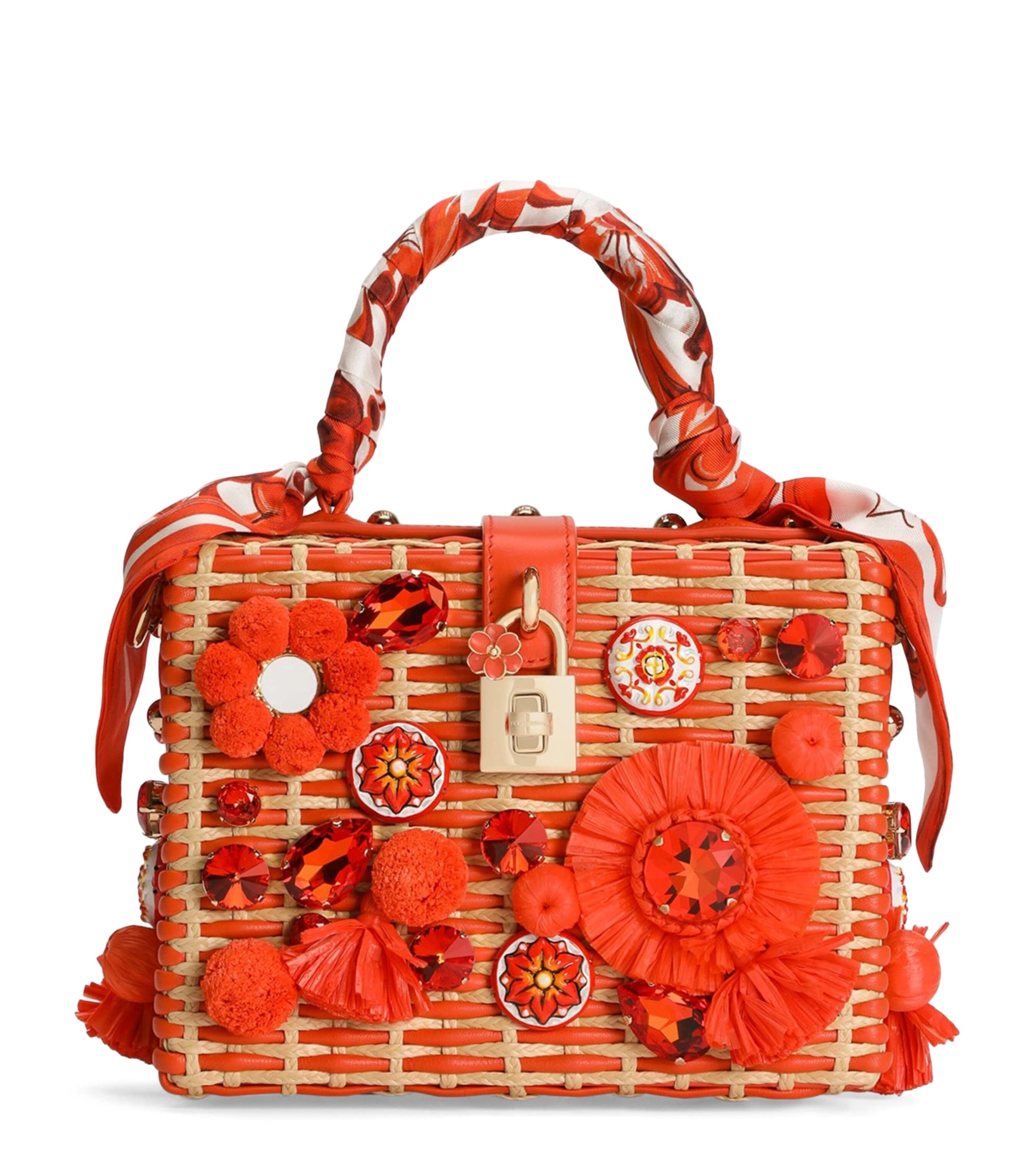 Dolce&Gabbana Raffia-Leather Embellished Top-Handle Bag Orange/natural Image 1