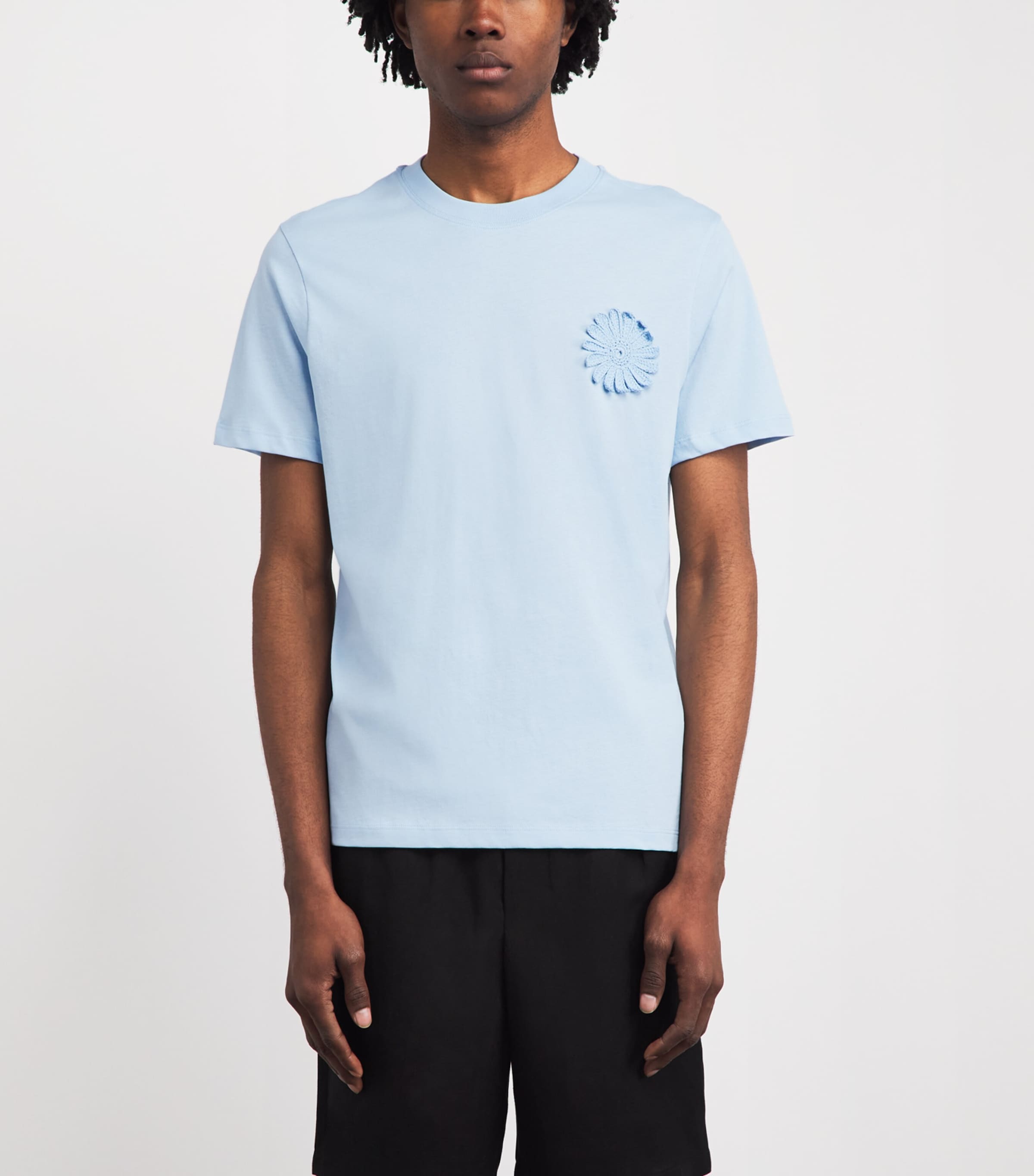 Sandro Paris Mens Cotton Crochet T-Shirt Sky Blue Image 4