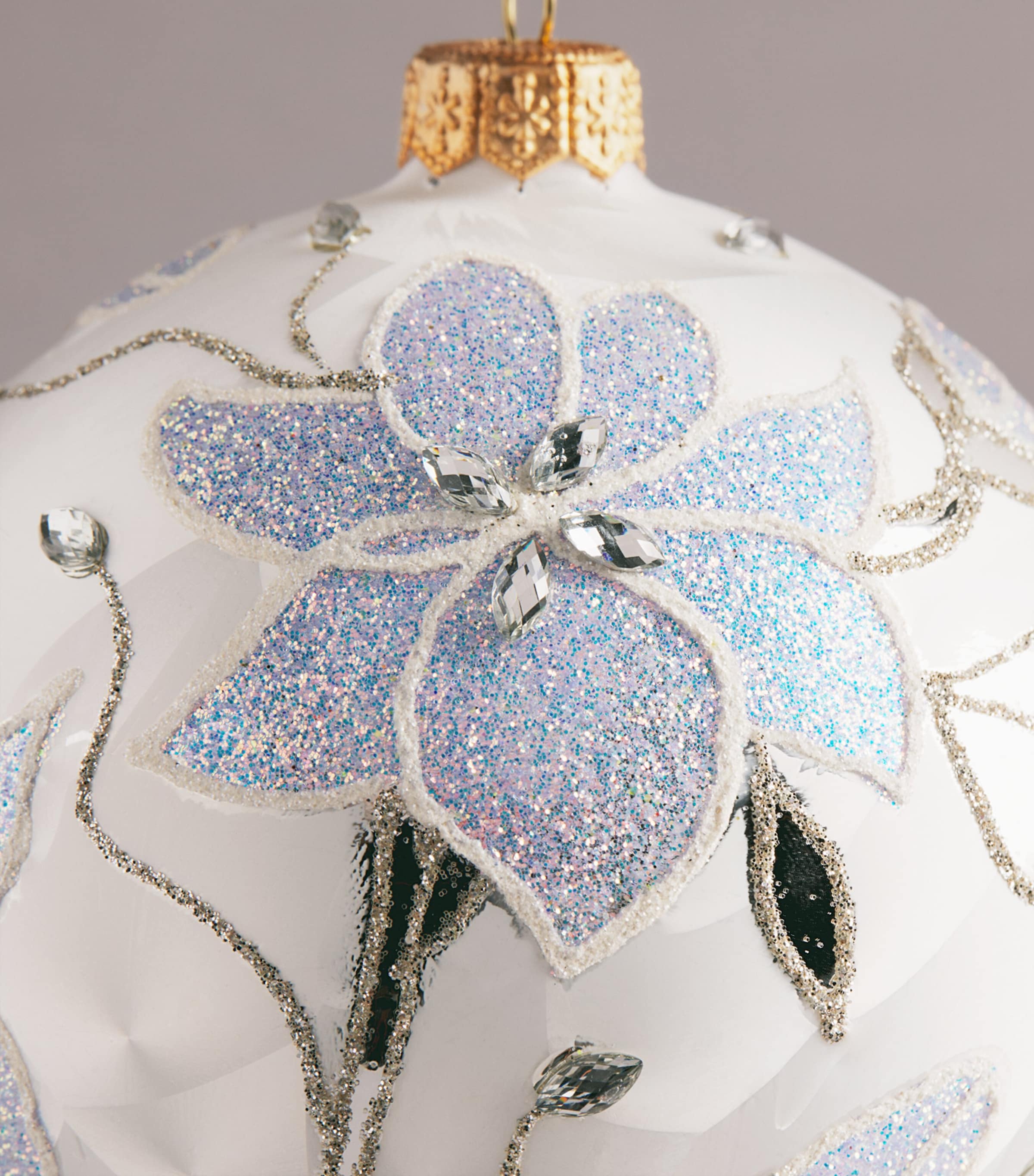 Harrods Glitter Floral Bauble White Satin Matt Image 2