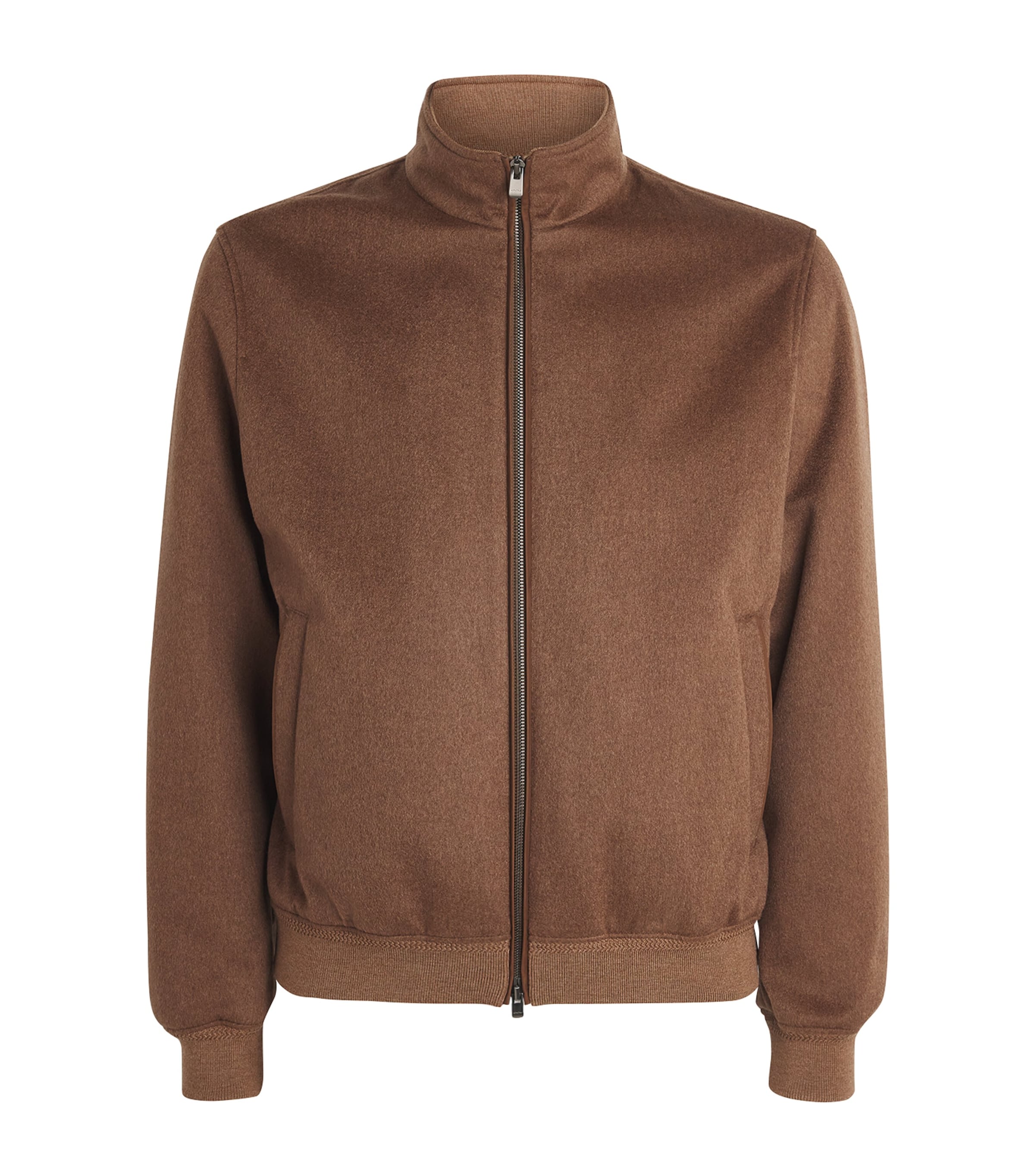 Agnona Mens Cashmere High-Neck Bomber Jacket Brown Vicuna Image 1