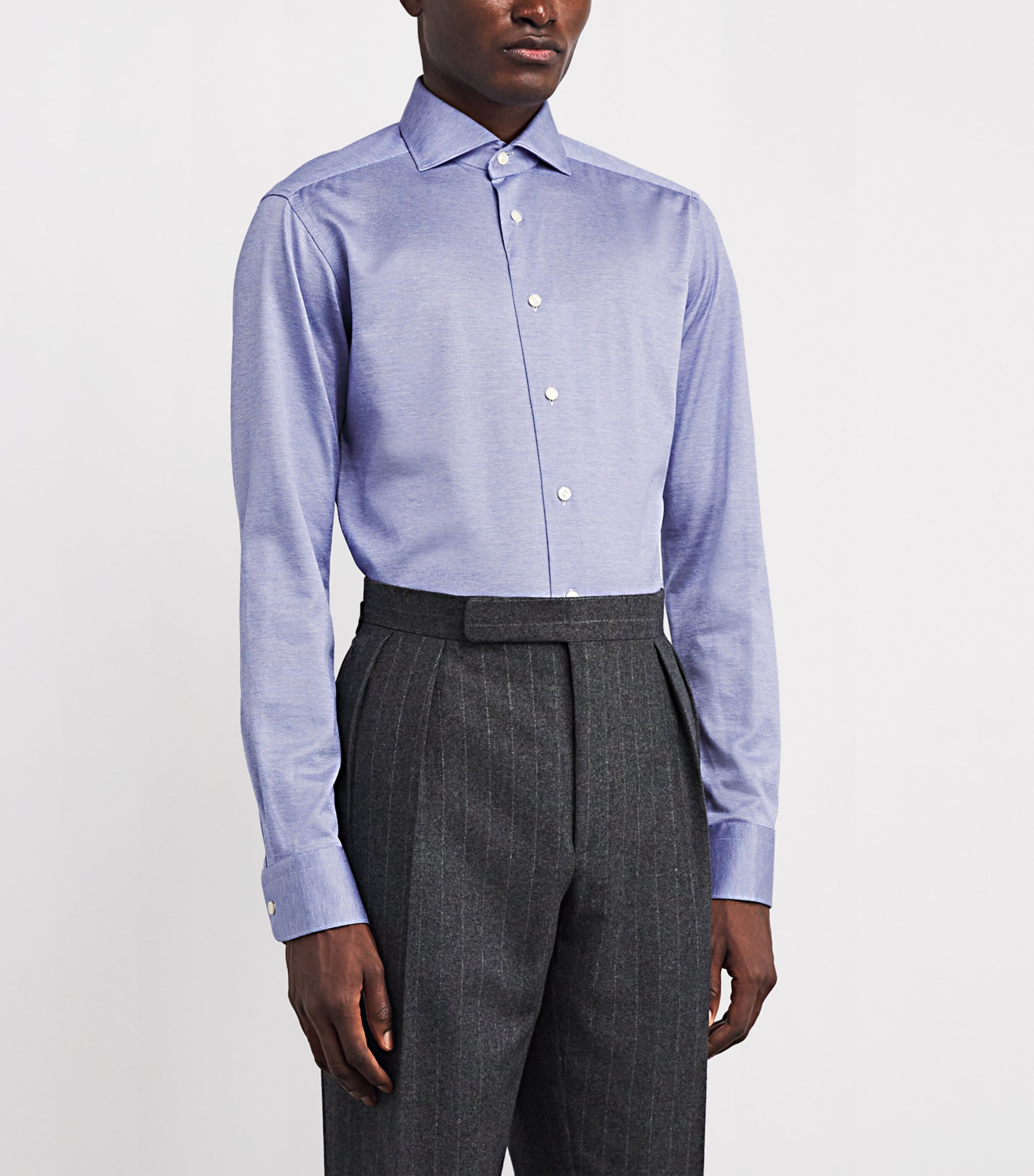 Cotton Filo di Scozia Slim Shirt 24MID BLUE Image 3