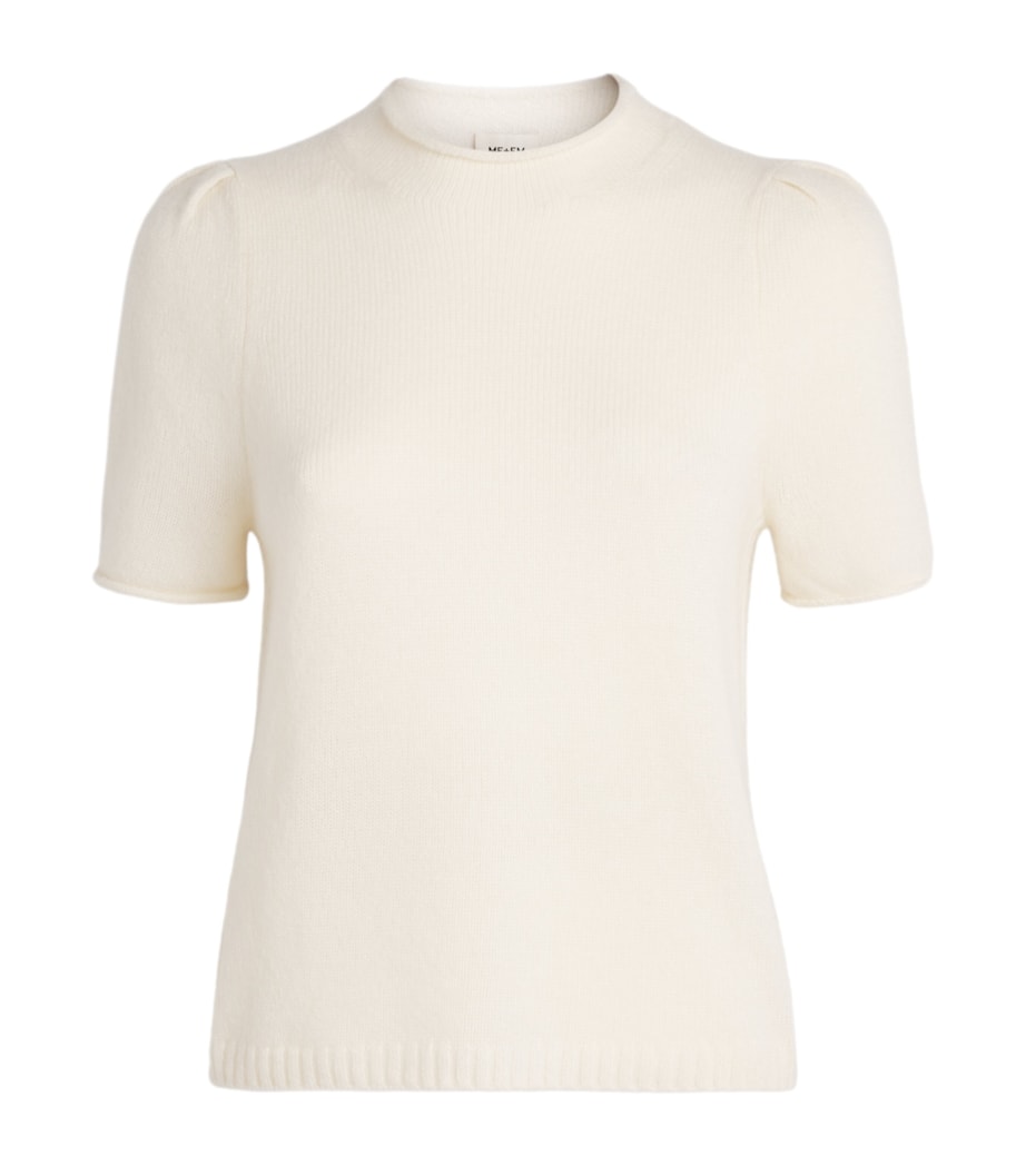 ME+EM Womens Wool-Cashmere-Silk Puff-Sleeve T-Shirt Cream Image 1