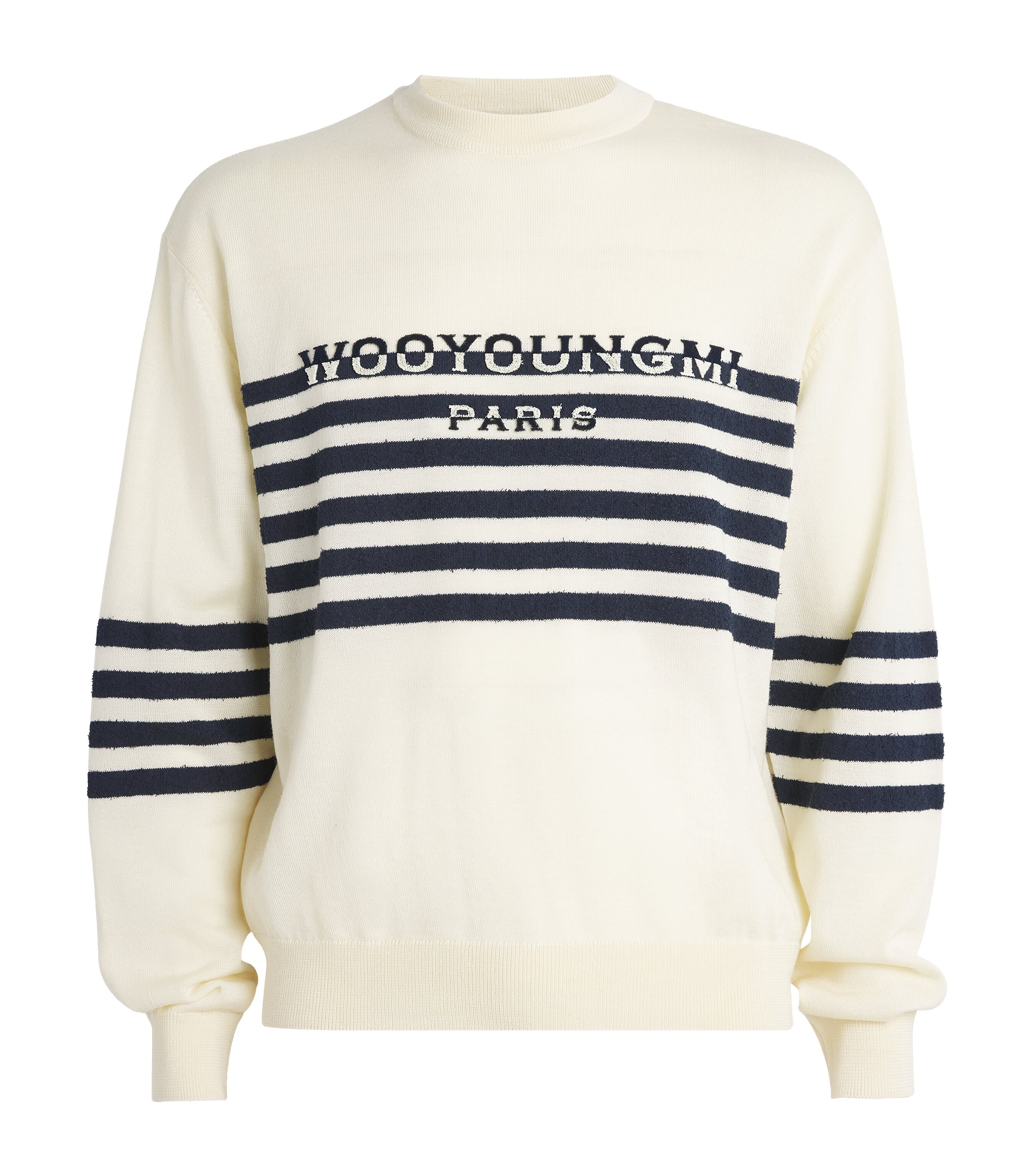 Wooyoungmi Wool Stripe Logo Sweater In Ivory