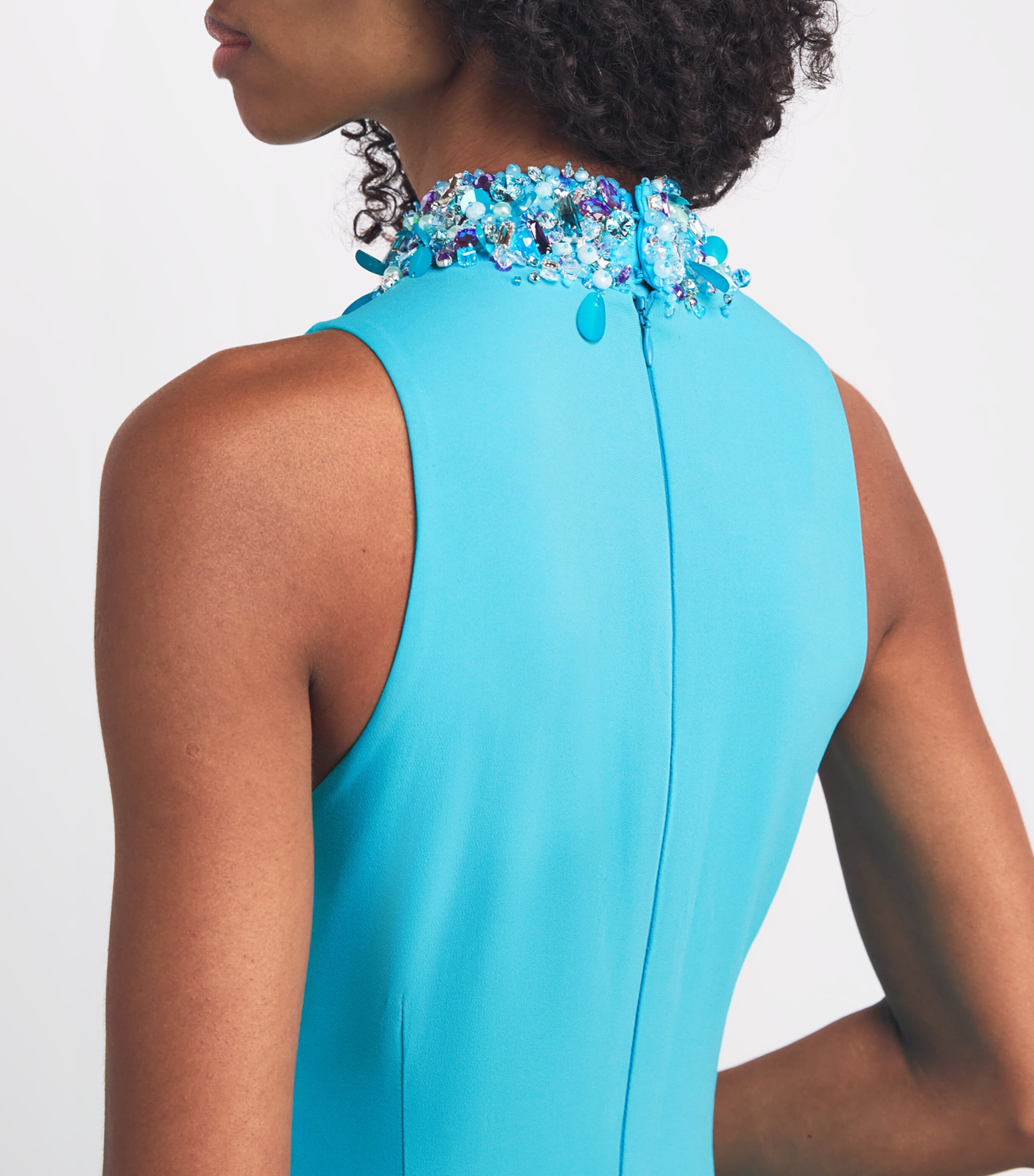 Celia Kritharioti Womens Crepe Embroidered-Crystal Gown Blue Image 6