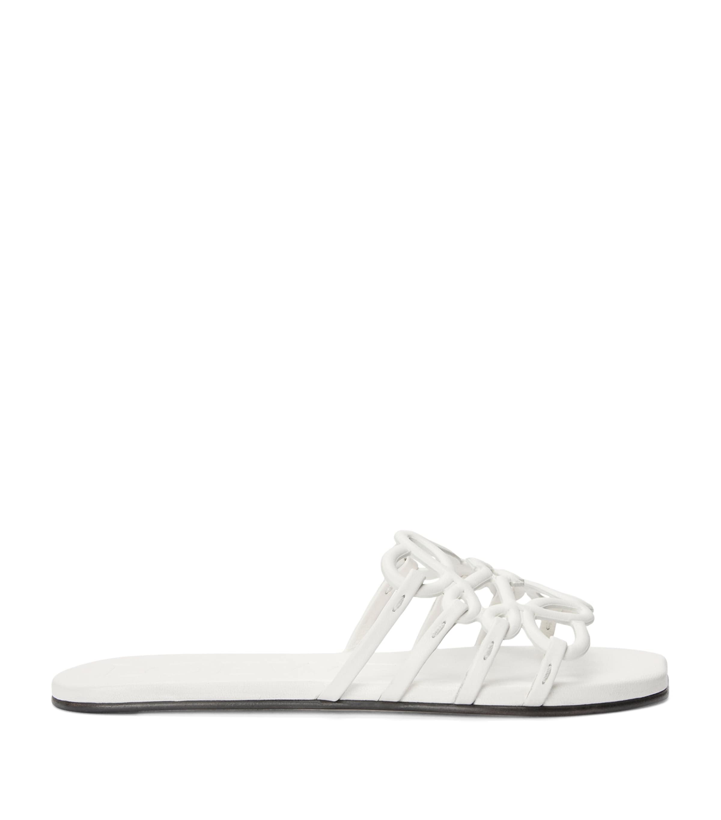 Shop Loewe Leather Petal Anagram Slides In White