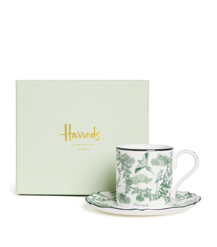 Harrods Bone China Toile Espresso Cup and Saucer Green Image 1