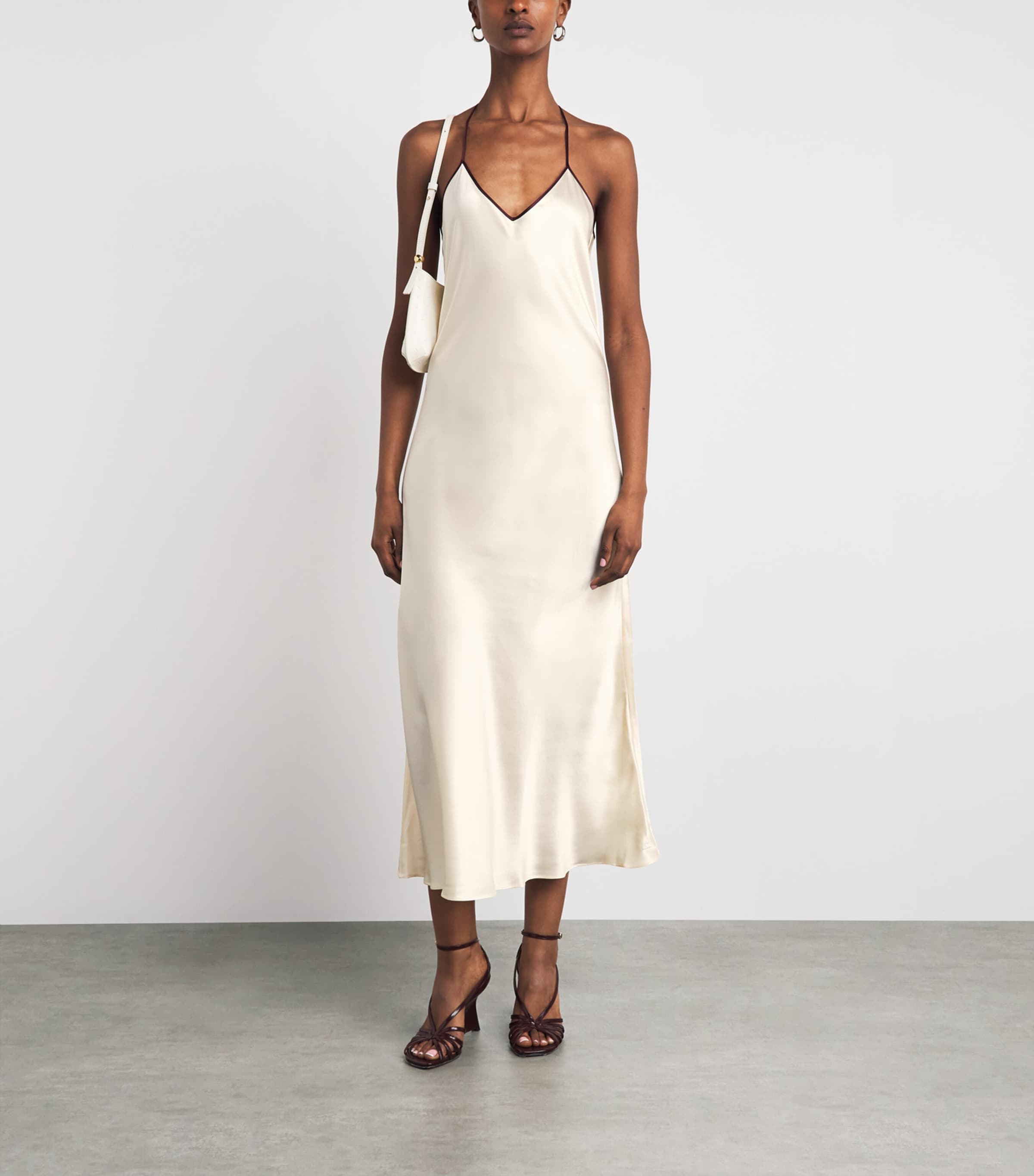 nude midi slip dress Aritzia Wilfred Free Christine Satin Midi Slip Dress in Marmont Nude Beige  Sz L