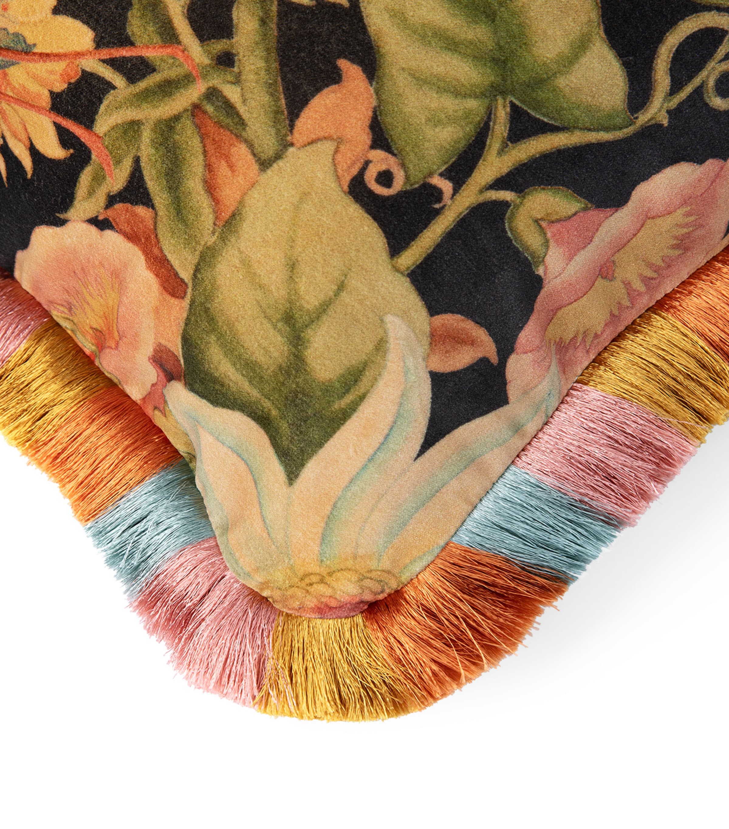 Medium Velvet Amatoria Fringed Cushion (45cm x 45cm) NOIR Image 3