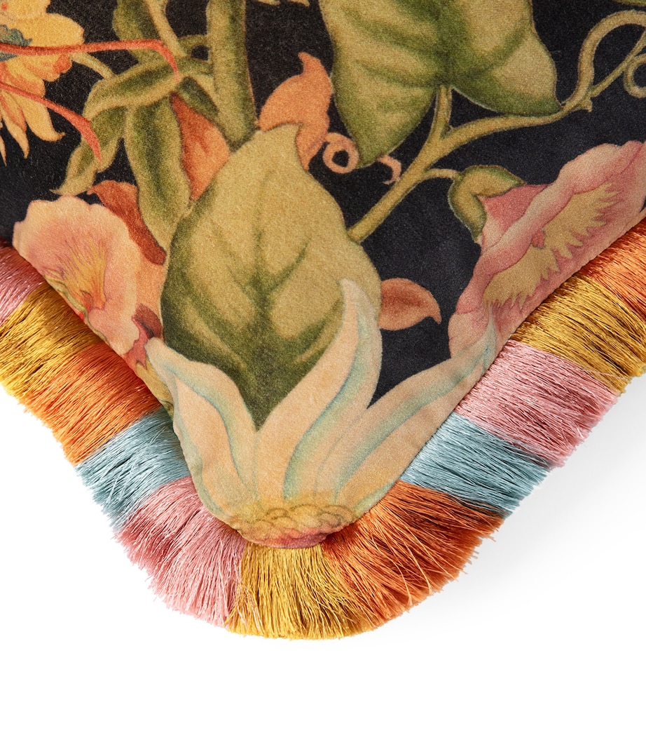 Medium Velvet Amatoria Fringed Cushion (45cm x 45cm) NOIR Image 3