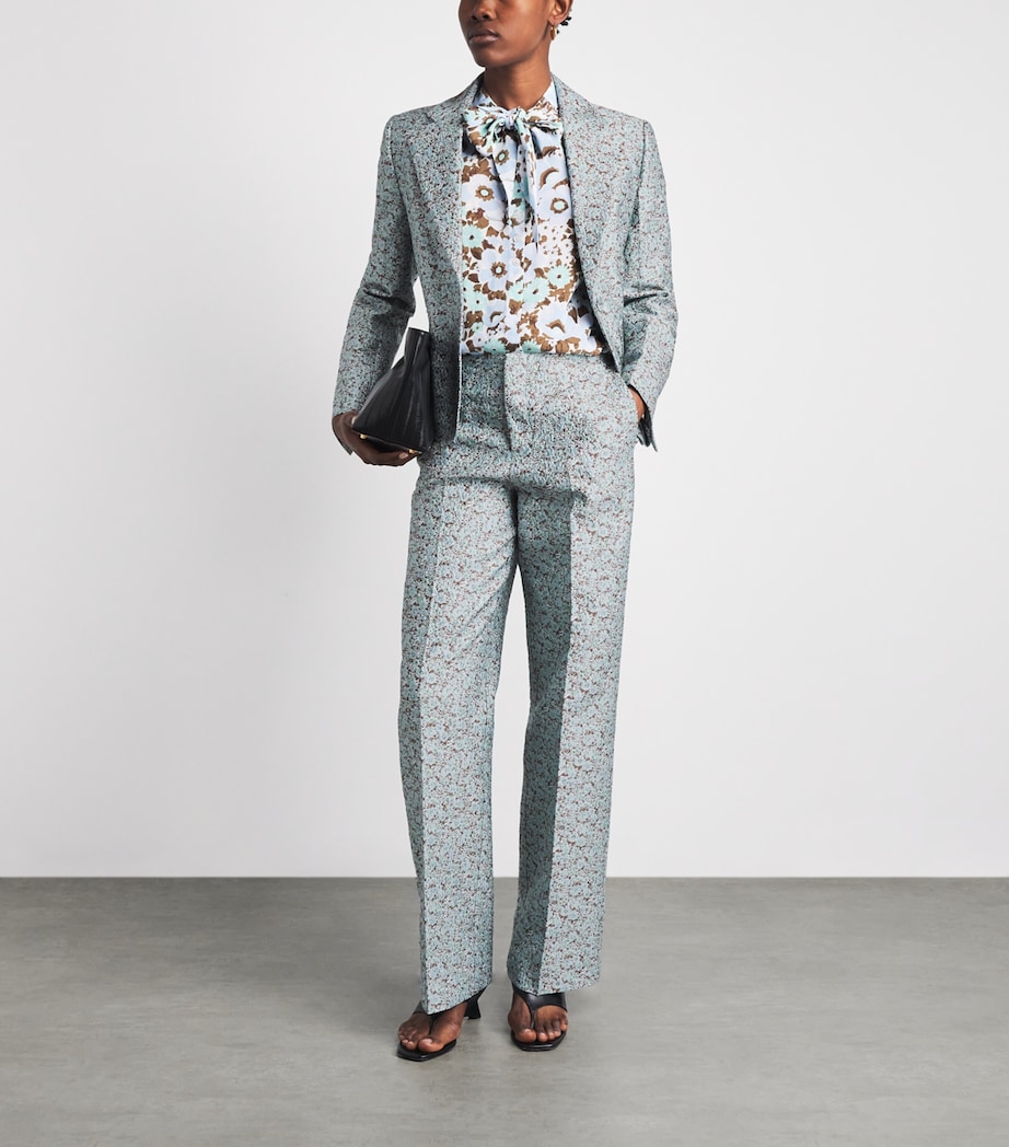 Tory Burch Womens Jacquard Trousers Blue Floral Image 2