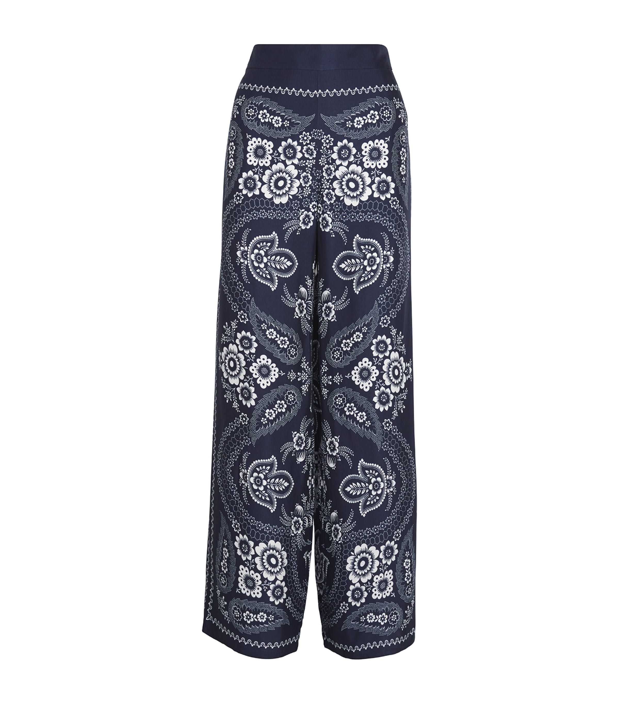 Satin Floral Wide-Leg Trousers NAVY BANDANA PRINT Image 1
