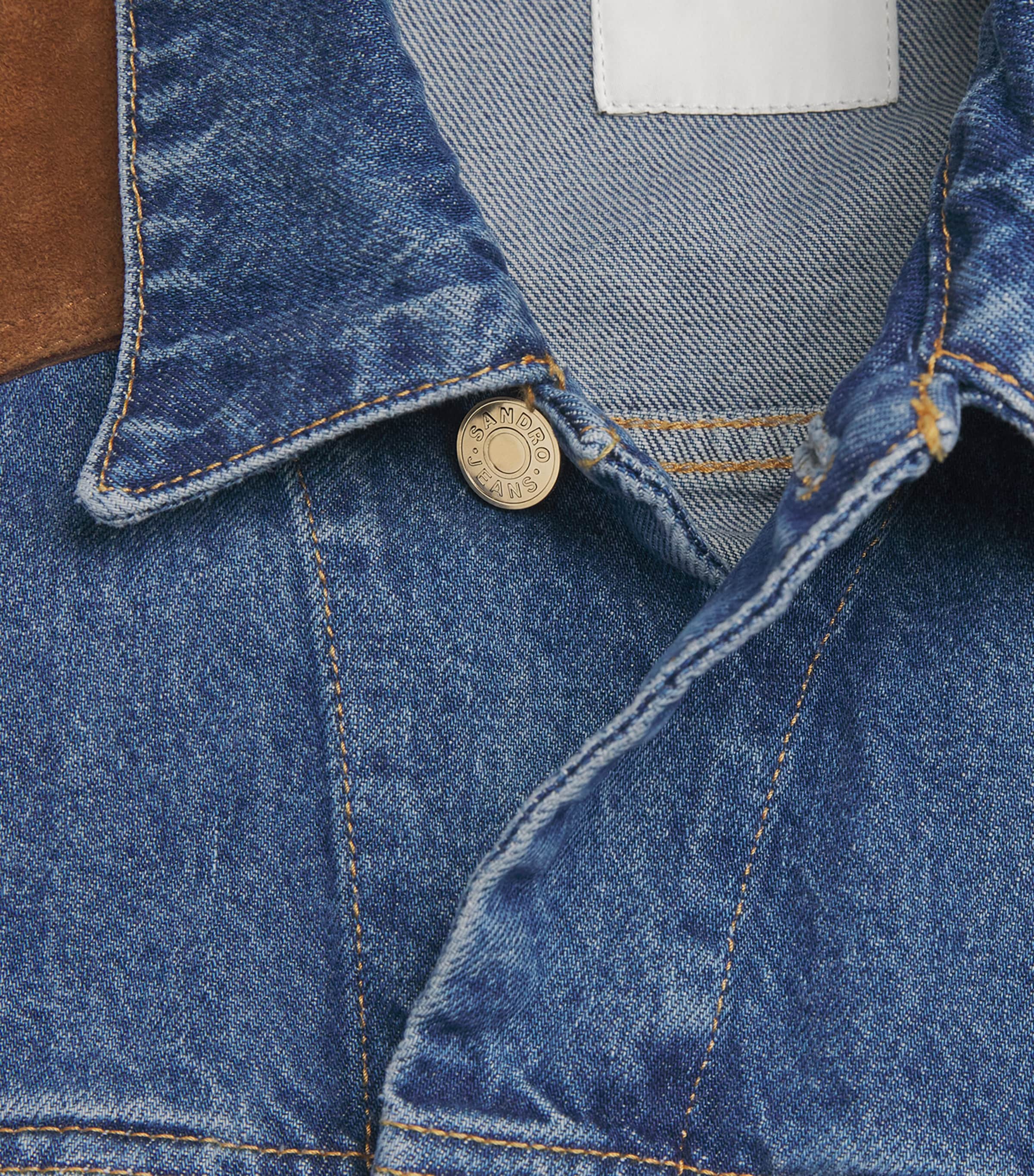 Sandro Paris Womens Suede-Trim Denim Jacket Light Bu Jean Image 6