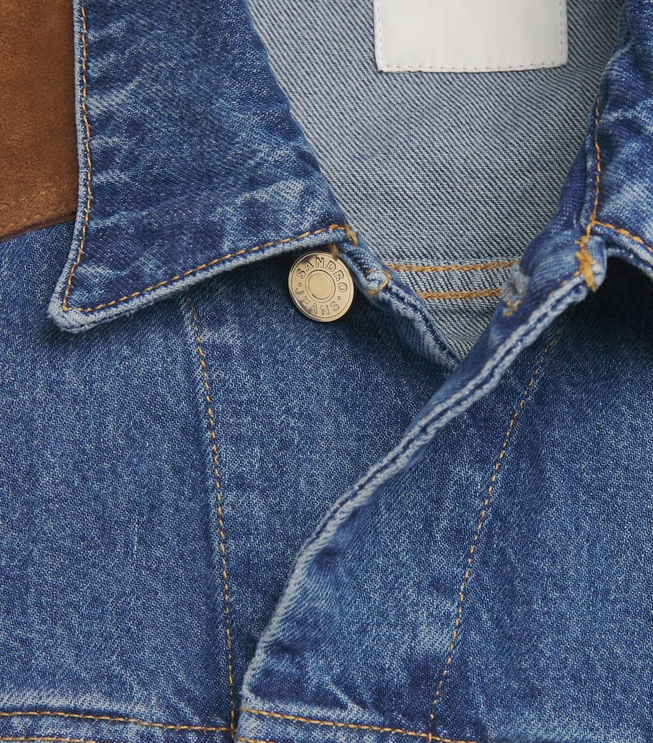 Sandro Paris Womens Suede-Trim Denim Jacket Light Bu Jean Image 6