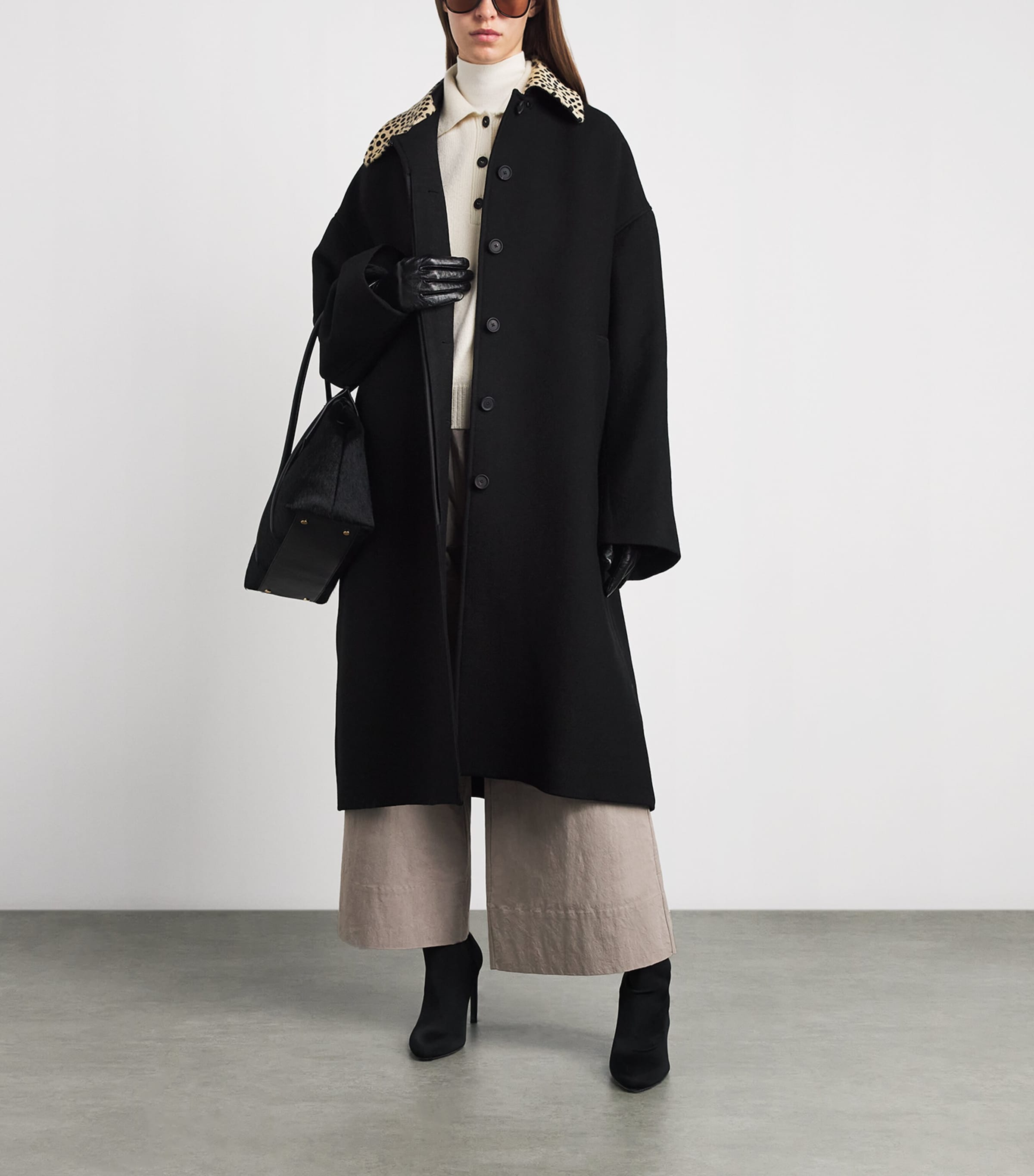 Róhe Womens Wool Cheetah-Collar Coat Black Image 2