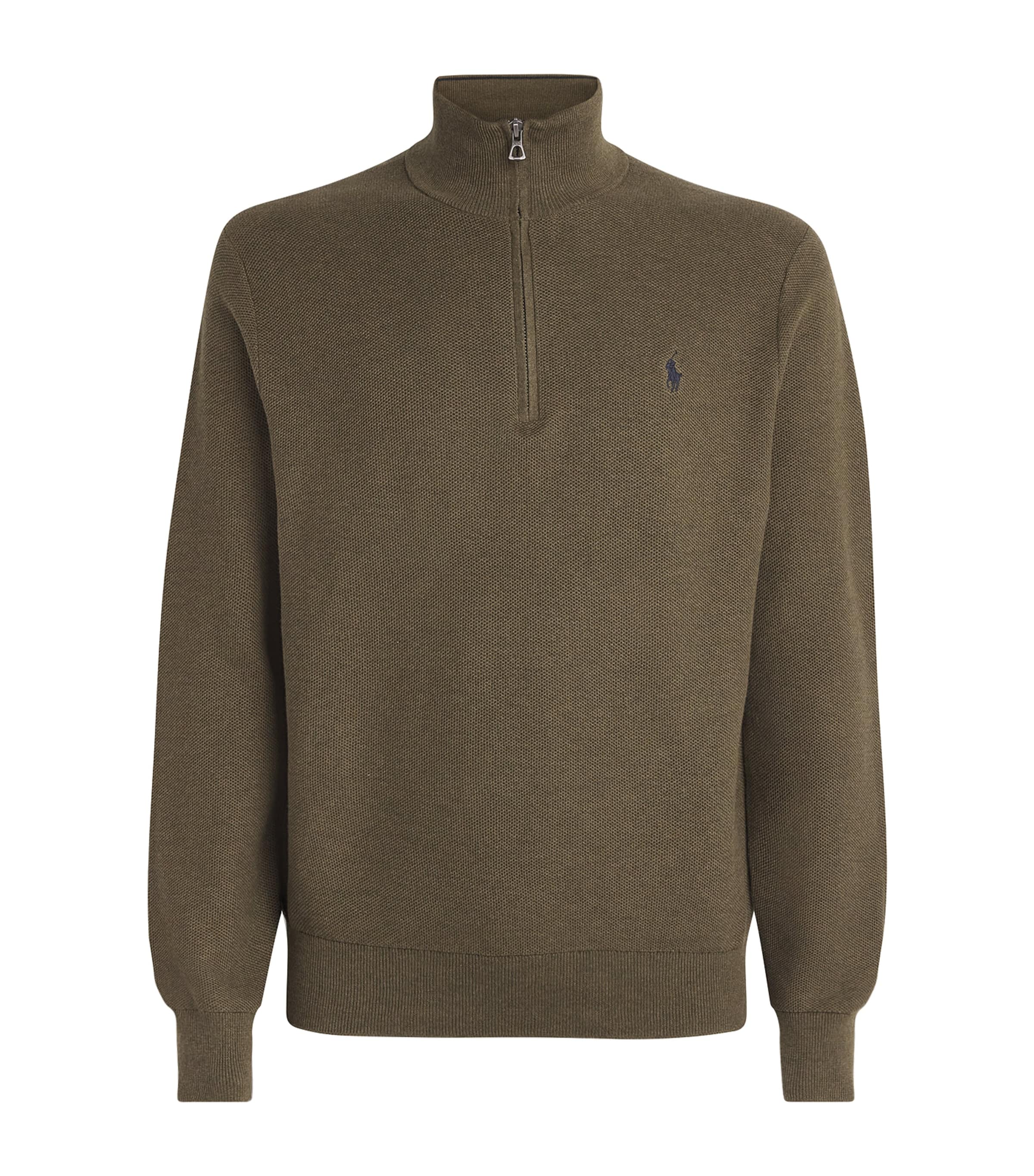 Polo Ralph Lauren Mens Cotton Quarter-Zip Sweater Cargo Olive Heather Image 1