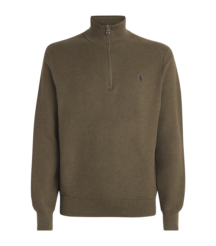 Polo Ralph Lauren Mens Cotton Quarter-Zip Sweater Cargo Olive Heather Image 1