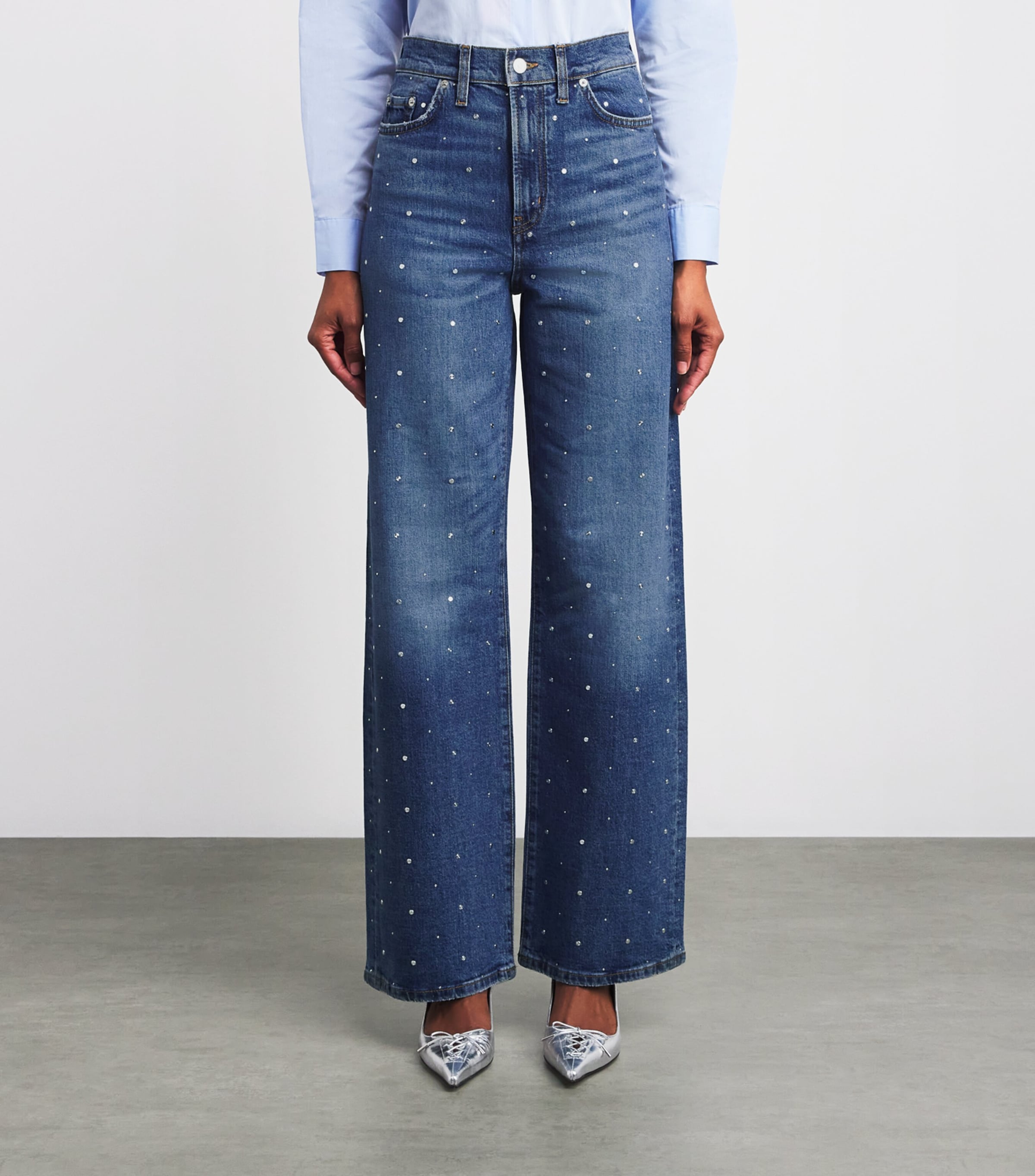 Studded Wide-Leg Jeans BLUE Image 3