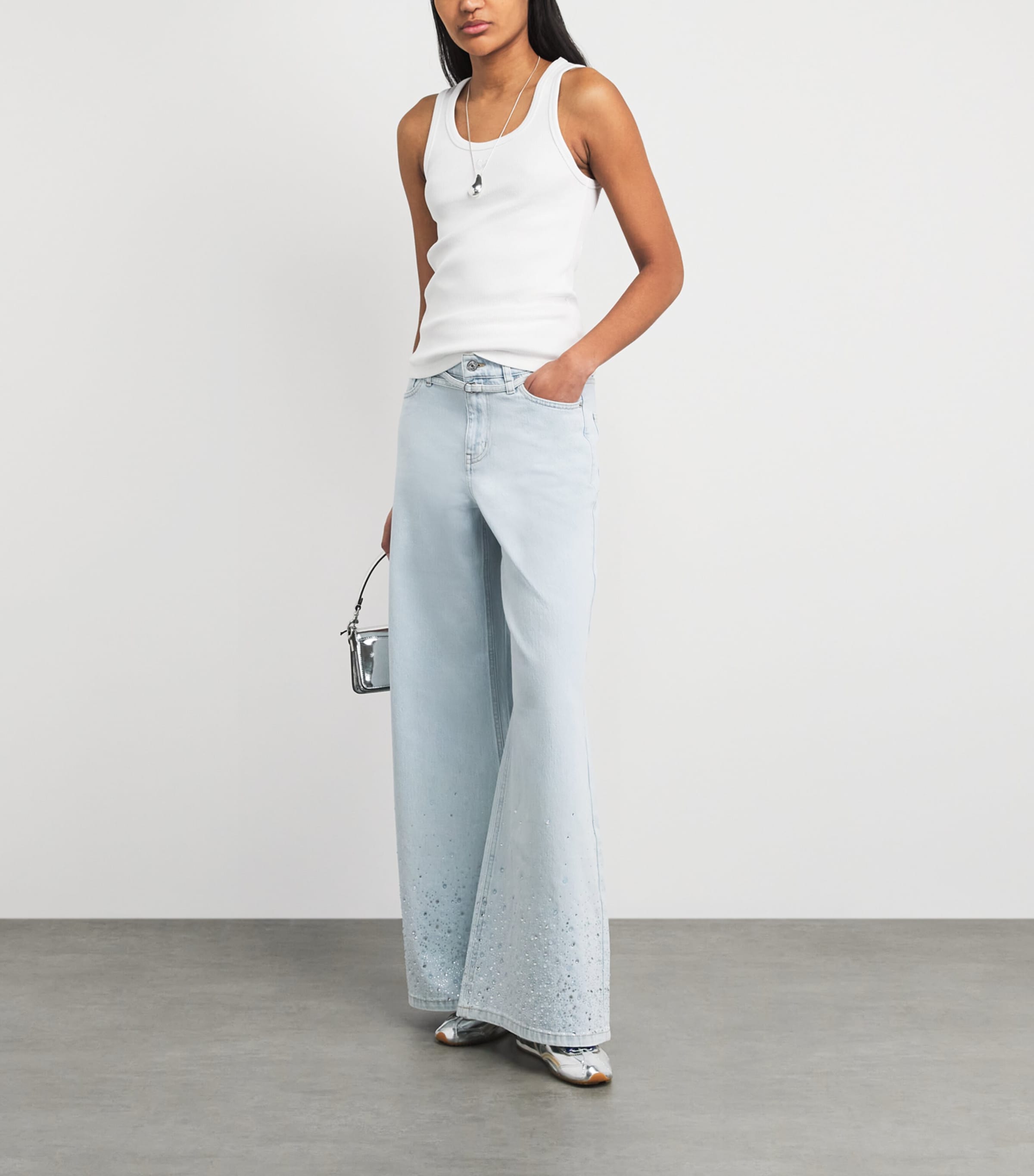 Maje Womens Stretch-Cotton Logo Tank Top White Image 2