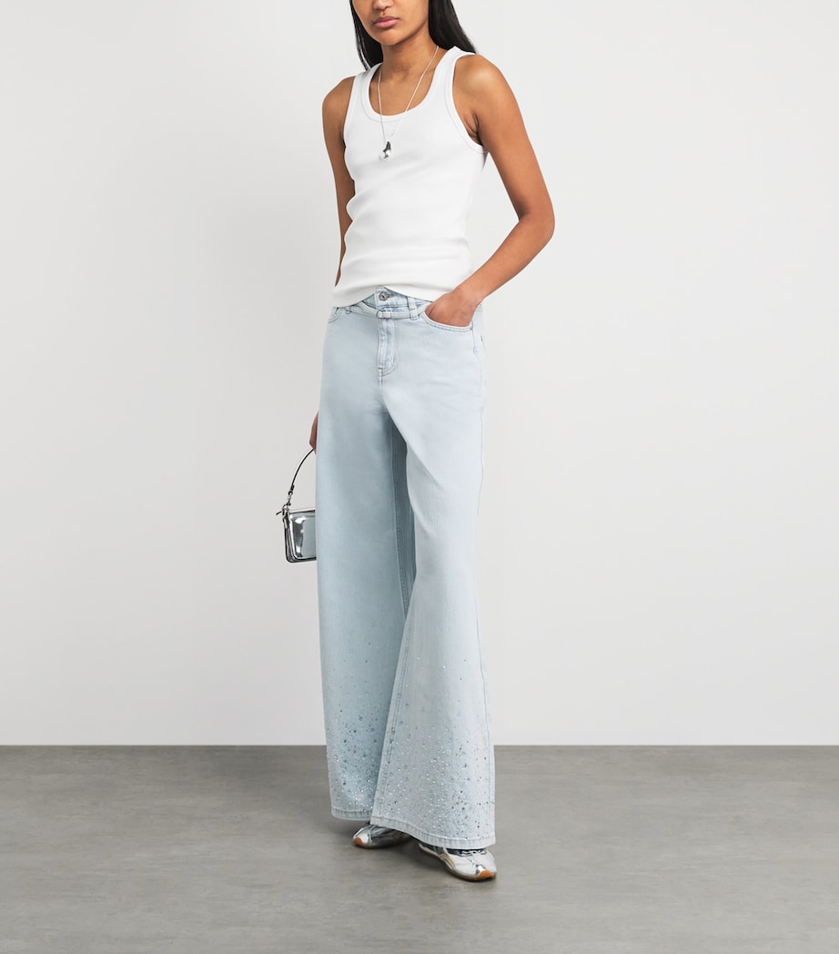 Maje Womens Stretch-Cotton Logo Tank Top White Image 2