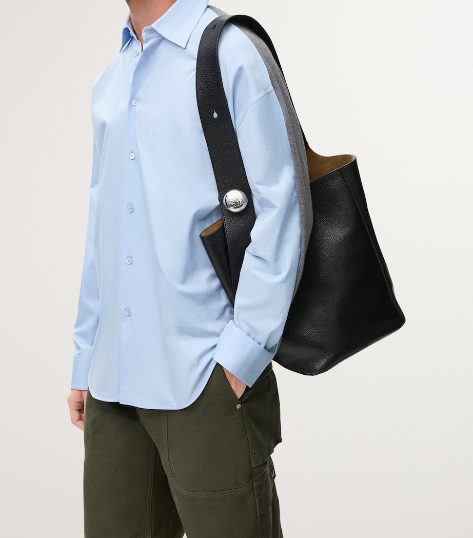 Large Leather Pebble Bucket Bag BLACK Image 7