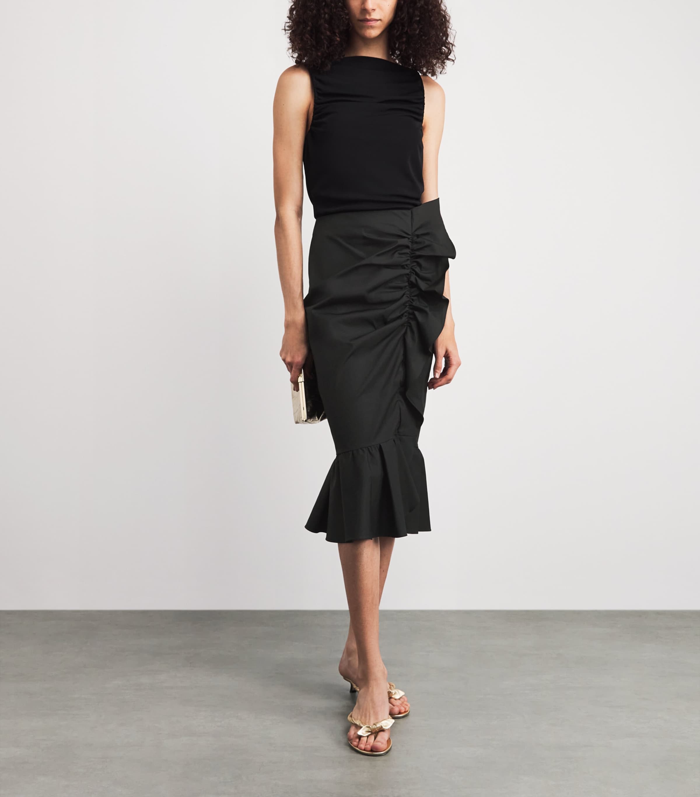 Carolina Herrera Womens Cotton-Blend Ruffle Midi Skirt Black Image 2