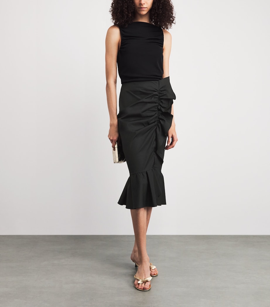 Carolina Herrera Womens Cotton-Blend Ruffle Midi Skirt Black Image 2